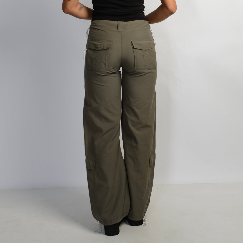 KHAKI WIDE LEG CARGO PANTS