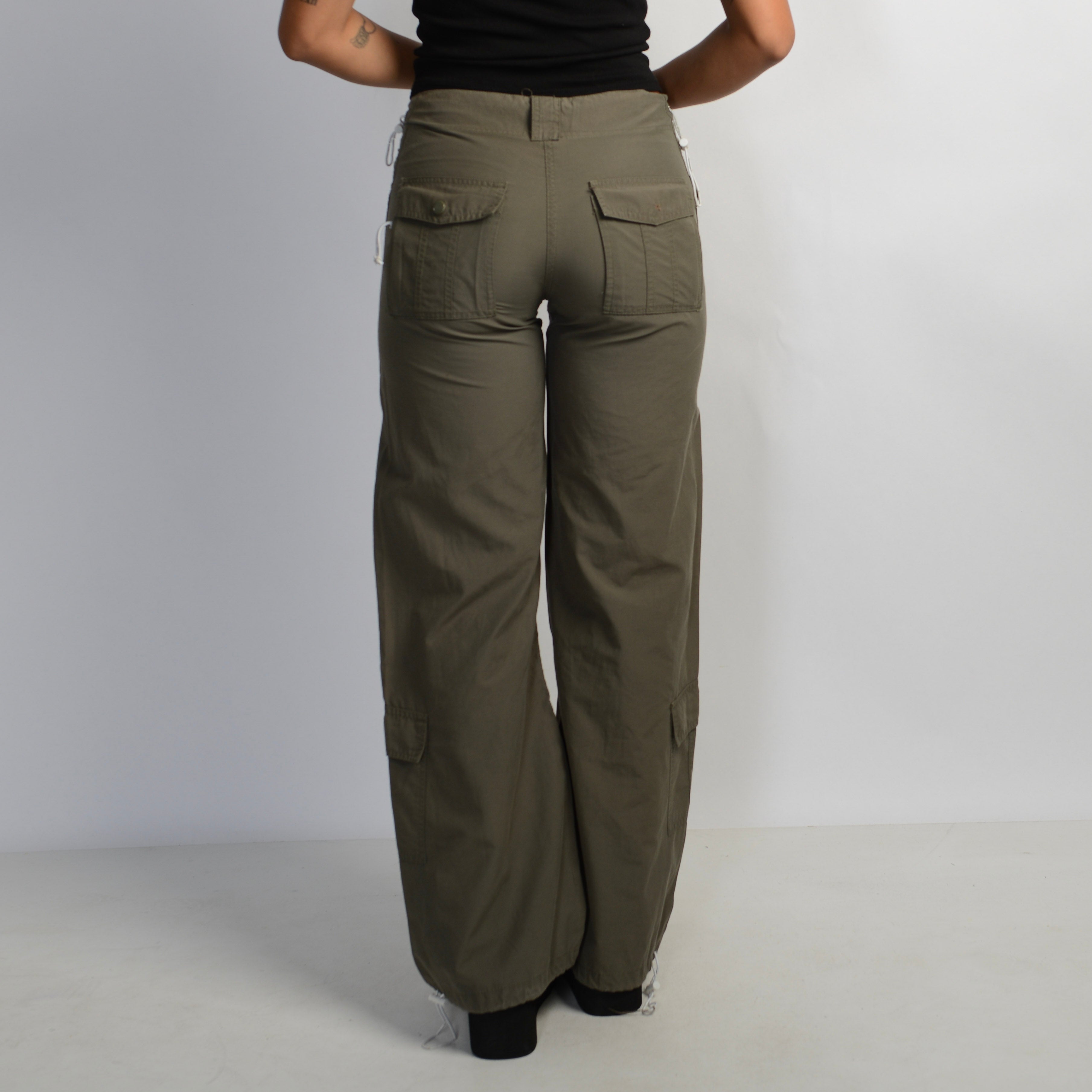 KHAKI WIDE LEG CARGO PANTS