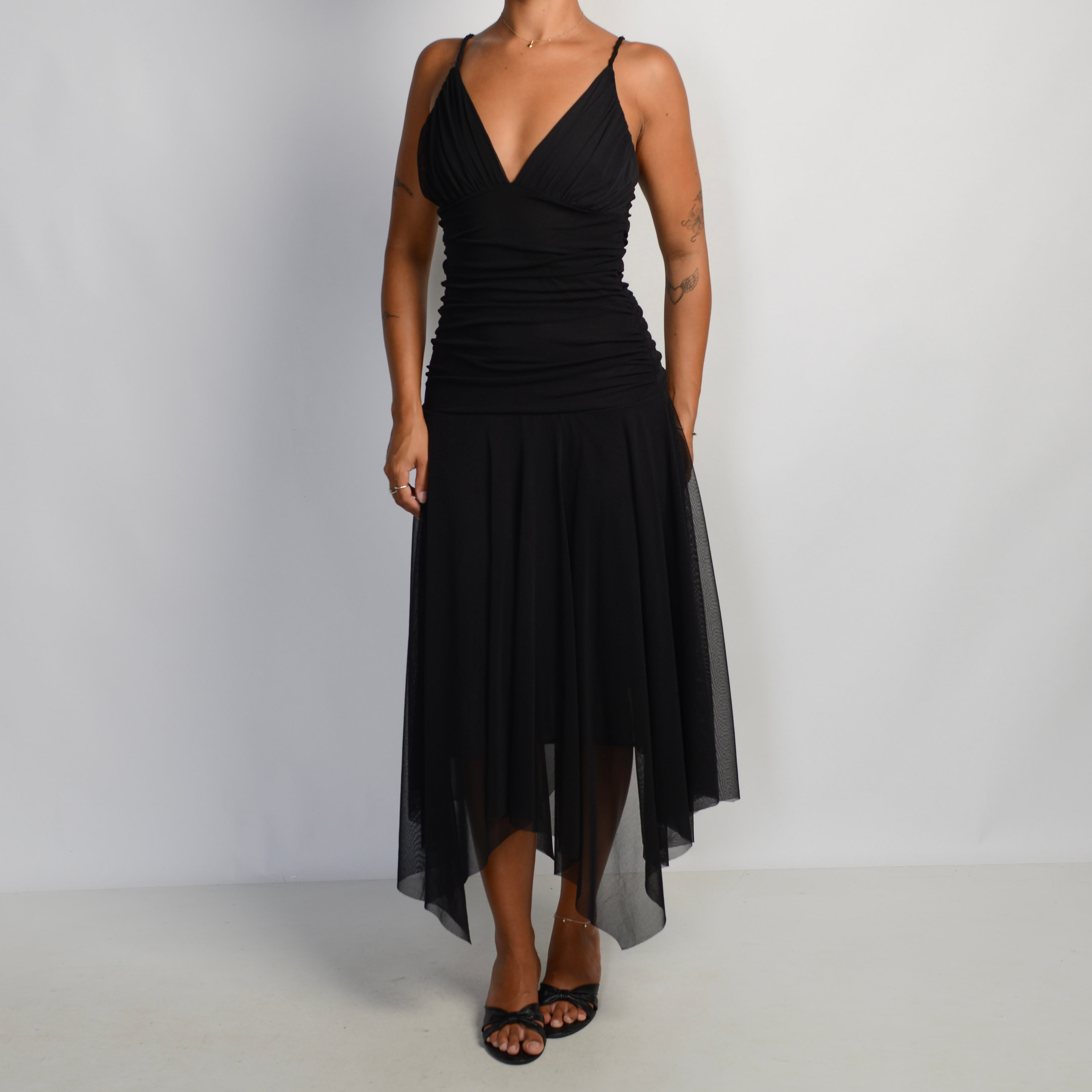 BLACK MESH MIDI DRESS
