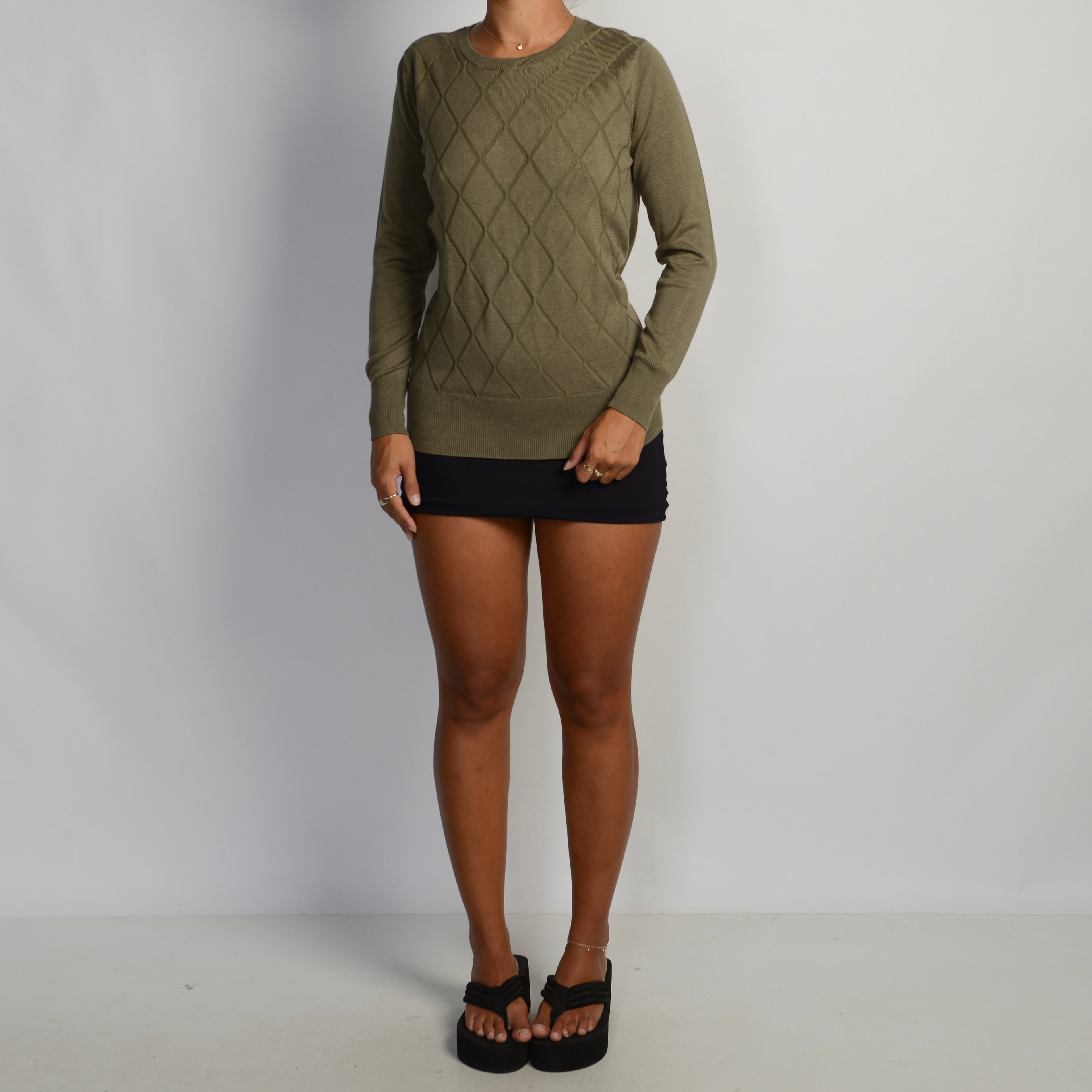 KHAKI KNIT LONG SLEEVE TOP