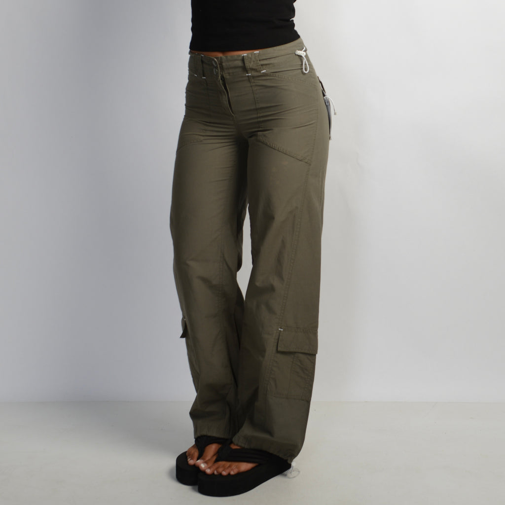 KHAKI WIDE LEG CARGO PANTS