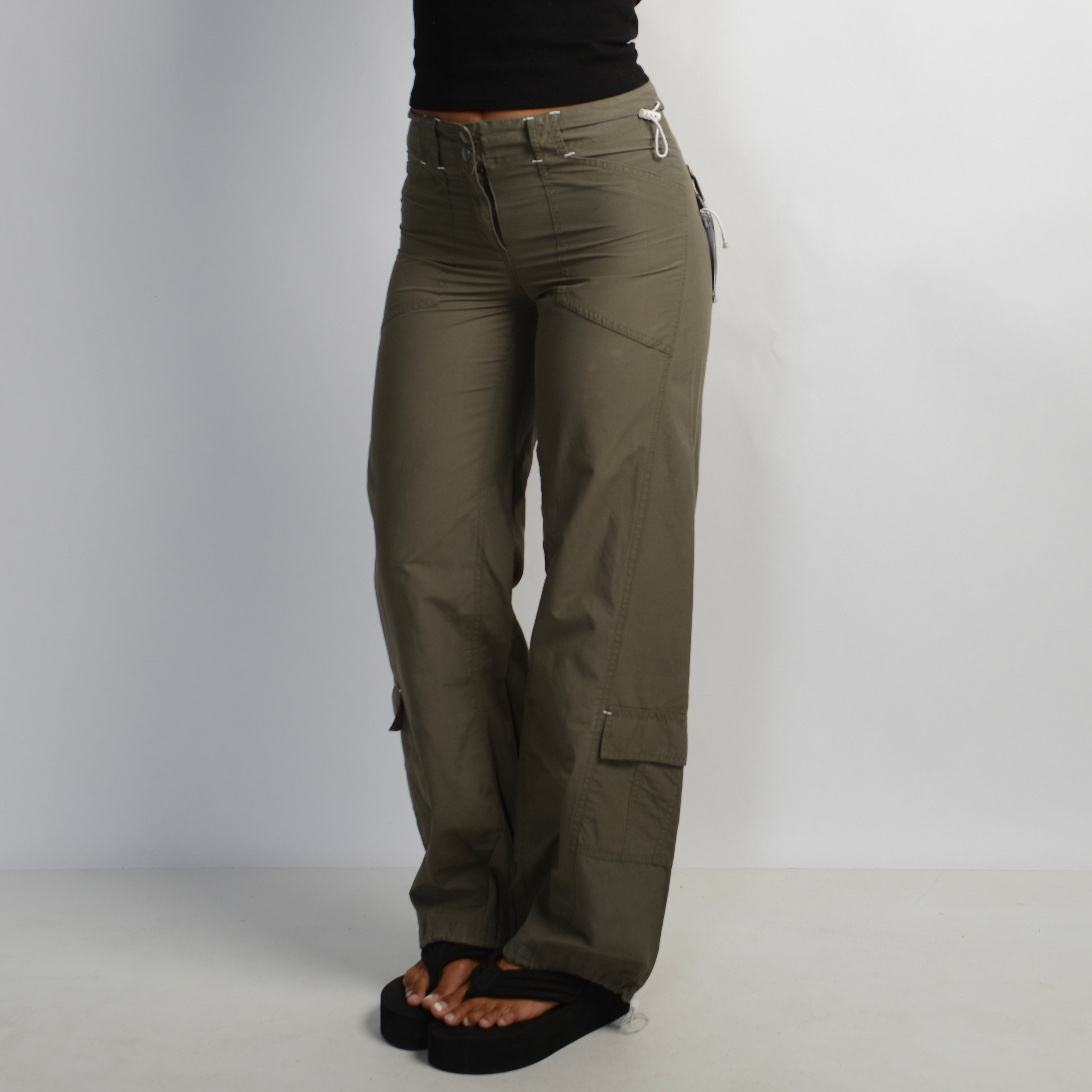 KHAKI WIDE LEG CARGO PANTS