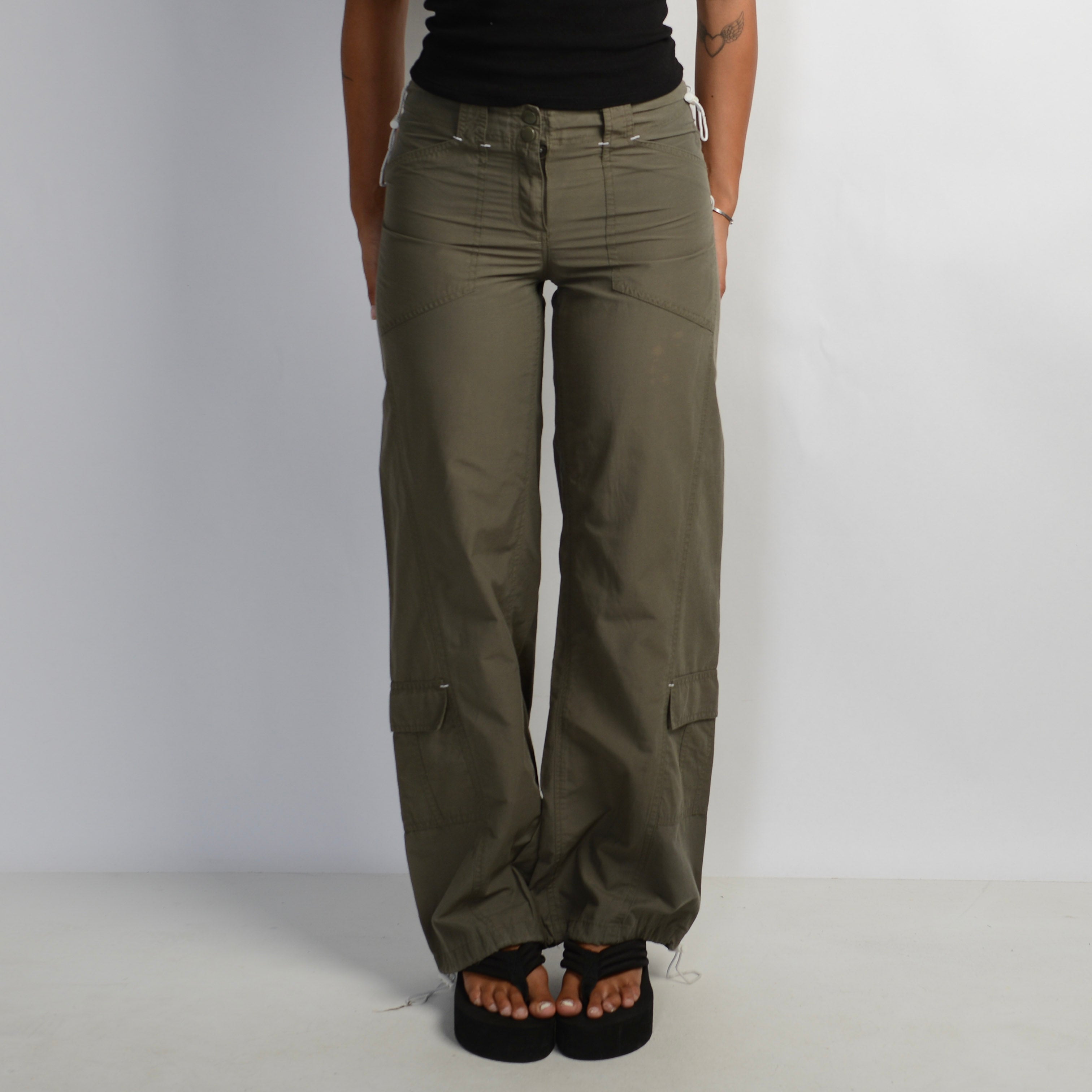 KHAKI WIDE LEG CARGO PANTS