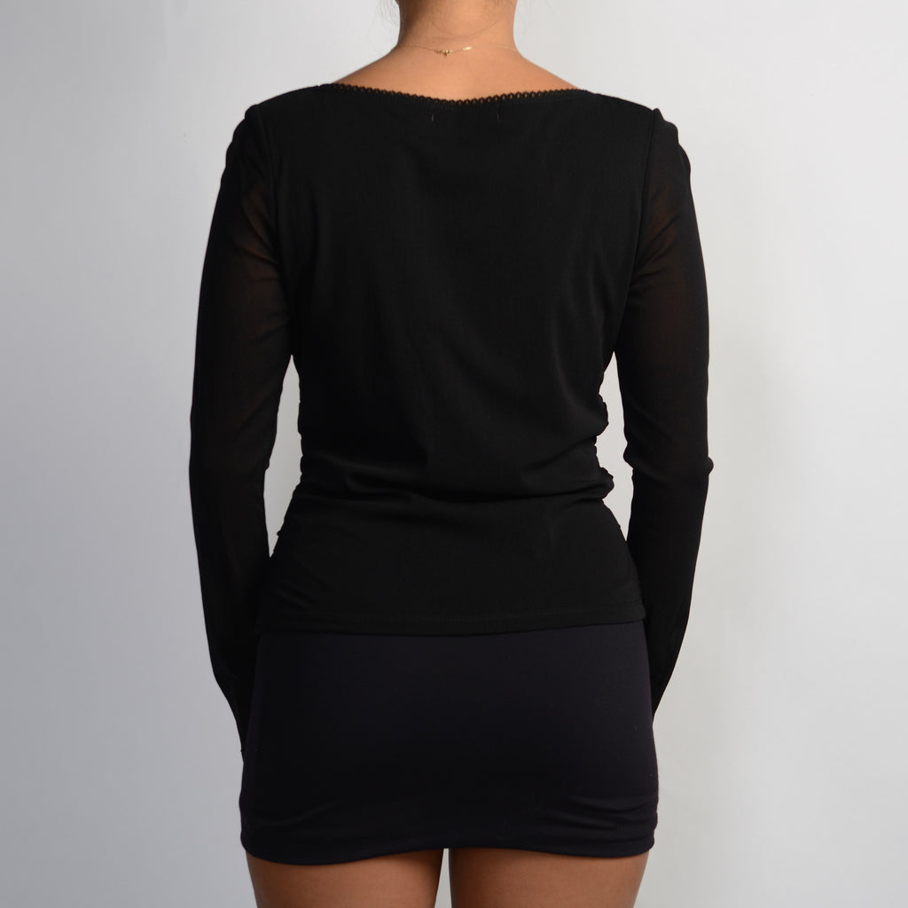 BLACK MESH LONG SLEEVE TOP