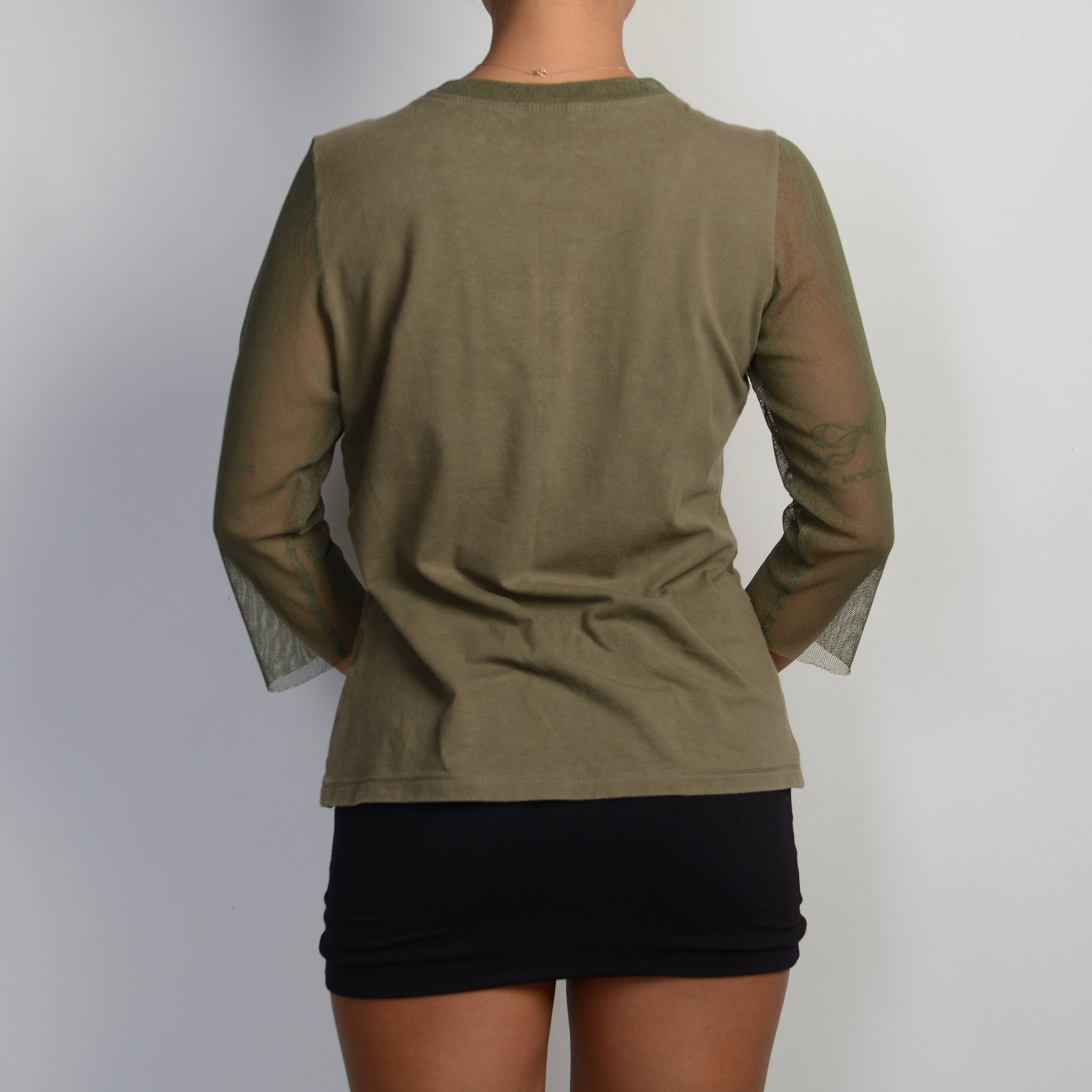 KHAKI MESH 3/4 SLEEVE TOP