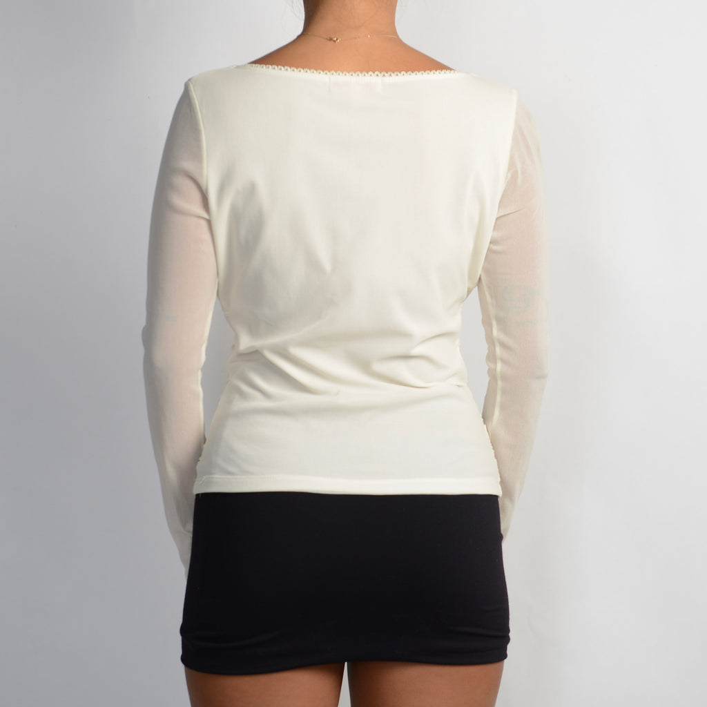 CREAM MESH LONG SLEEVE TOP