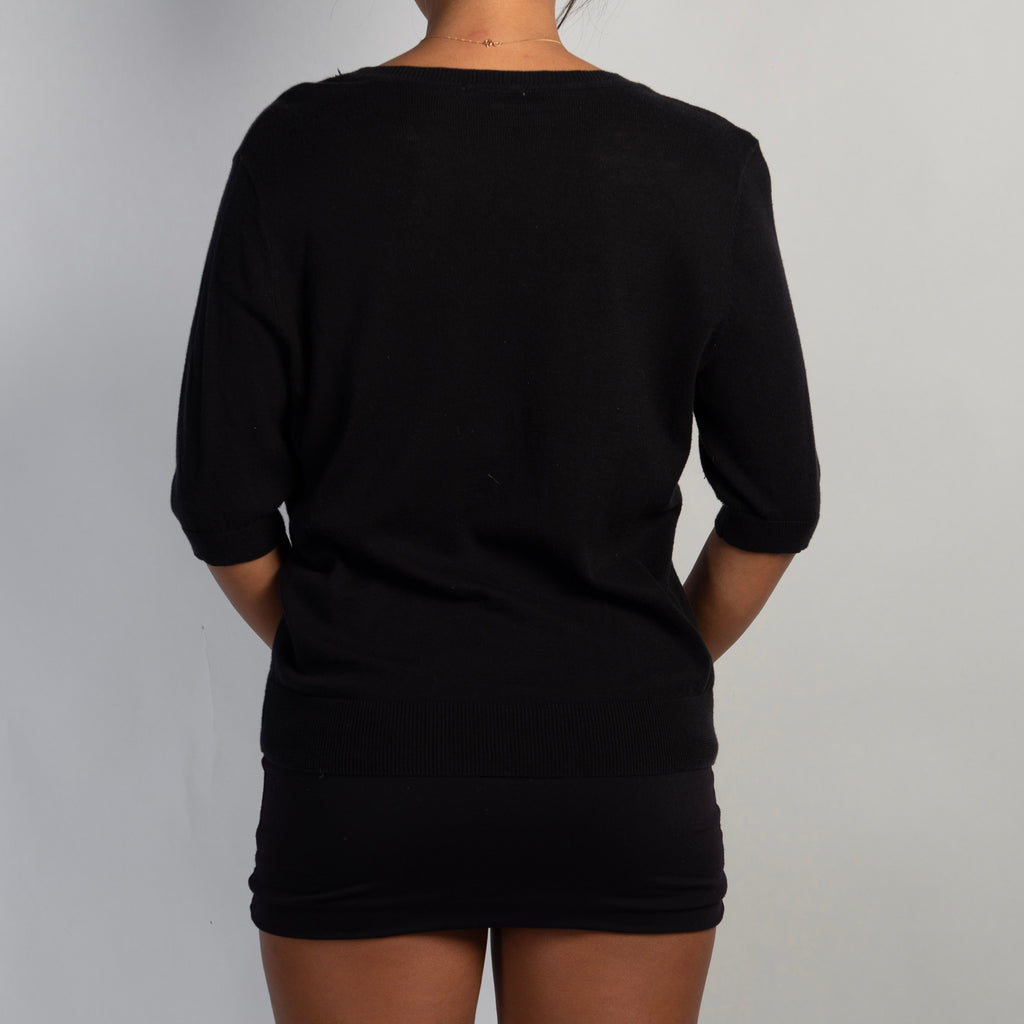 BLACK 1/2 SLEEVE CARDIGAN