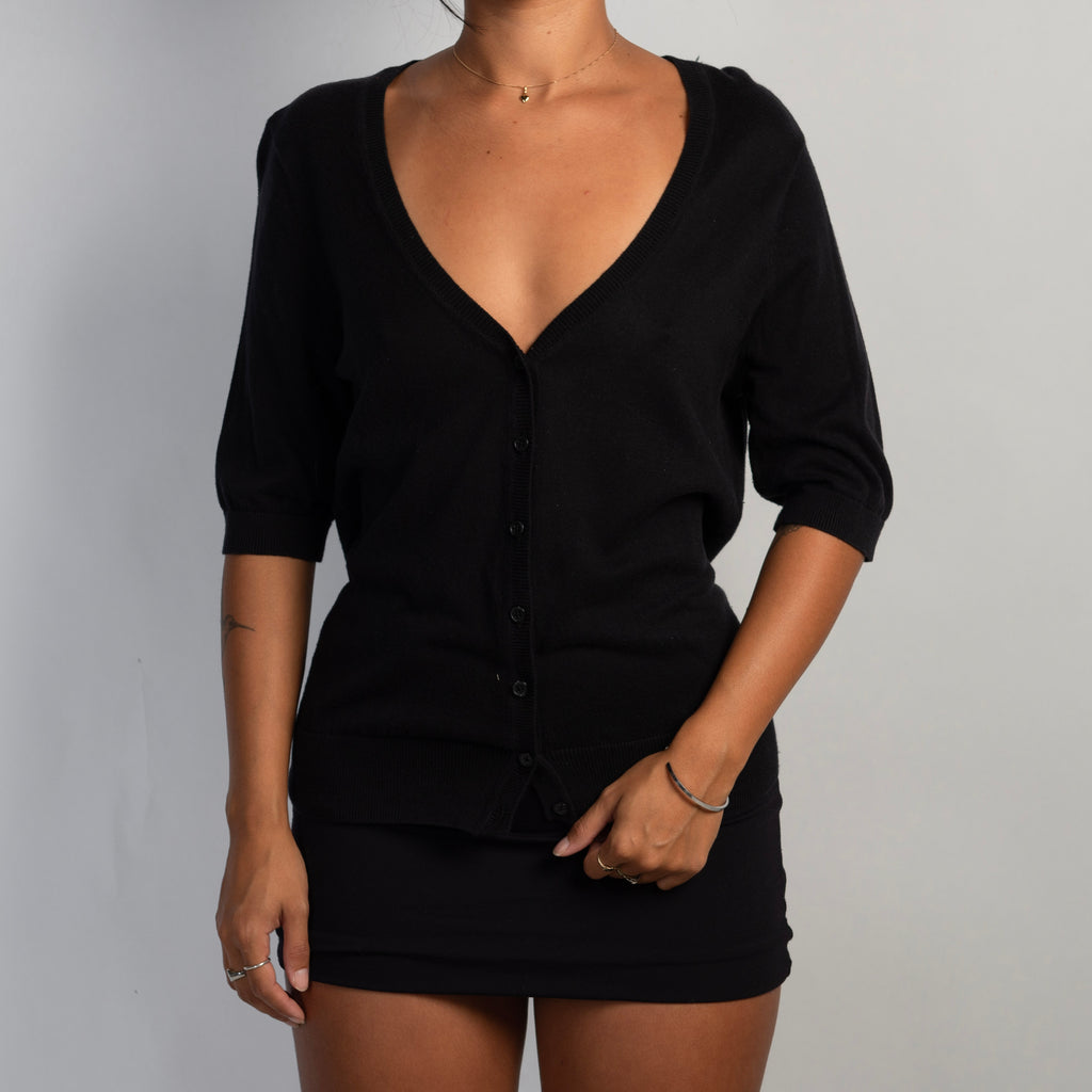 BLACK 1/2 SLEEVE CARDIGAN