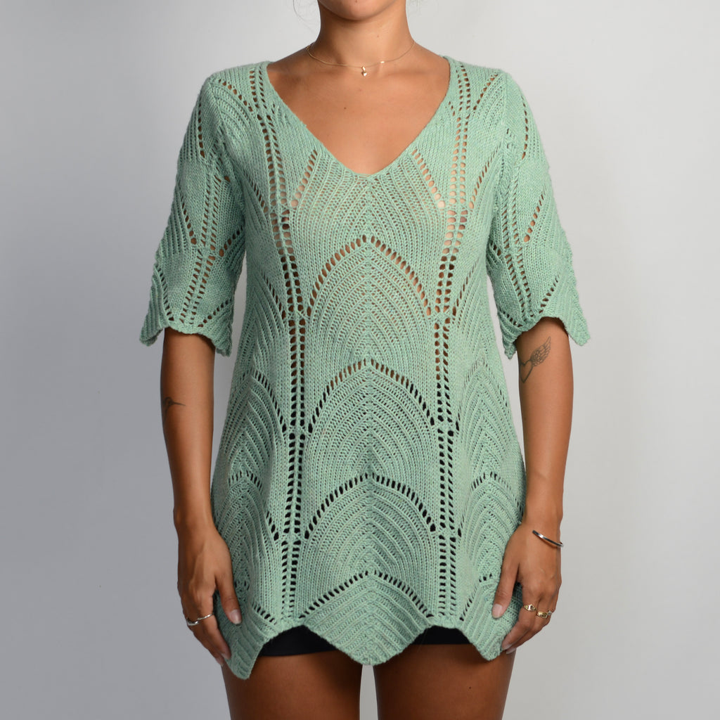 GREEN CROCHET KNIT TOP