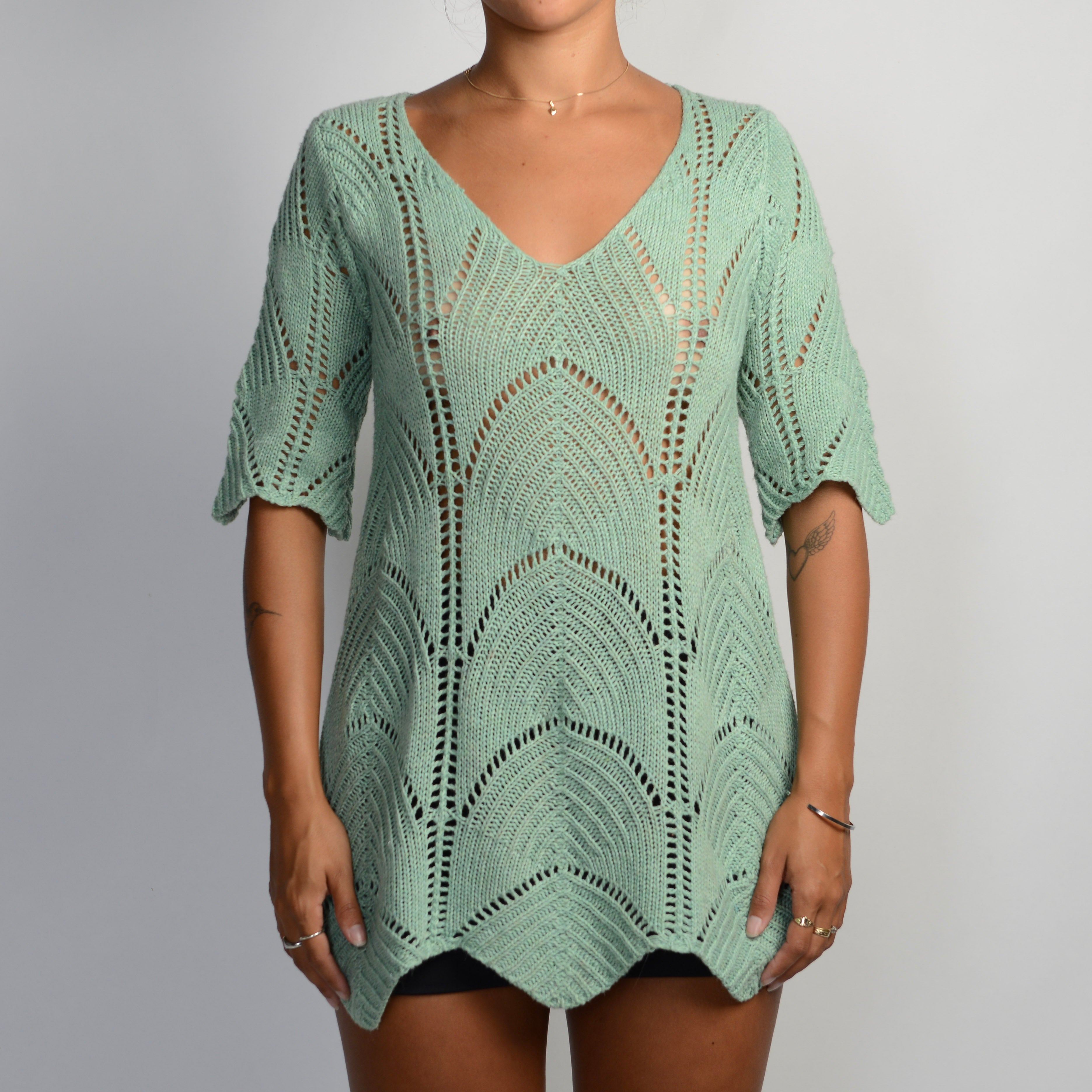 GREEN CROCHET KNIT TOP