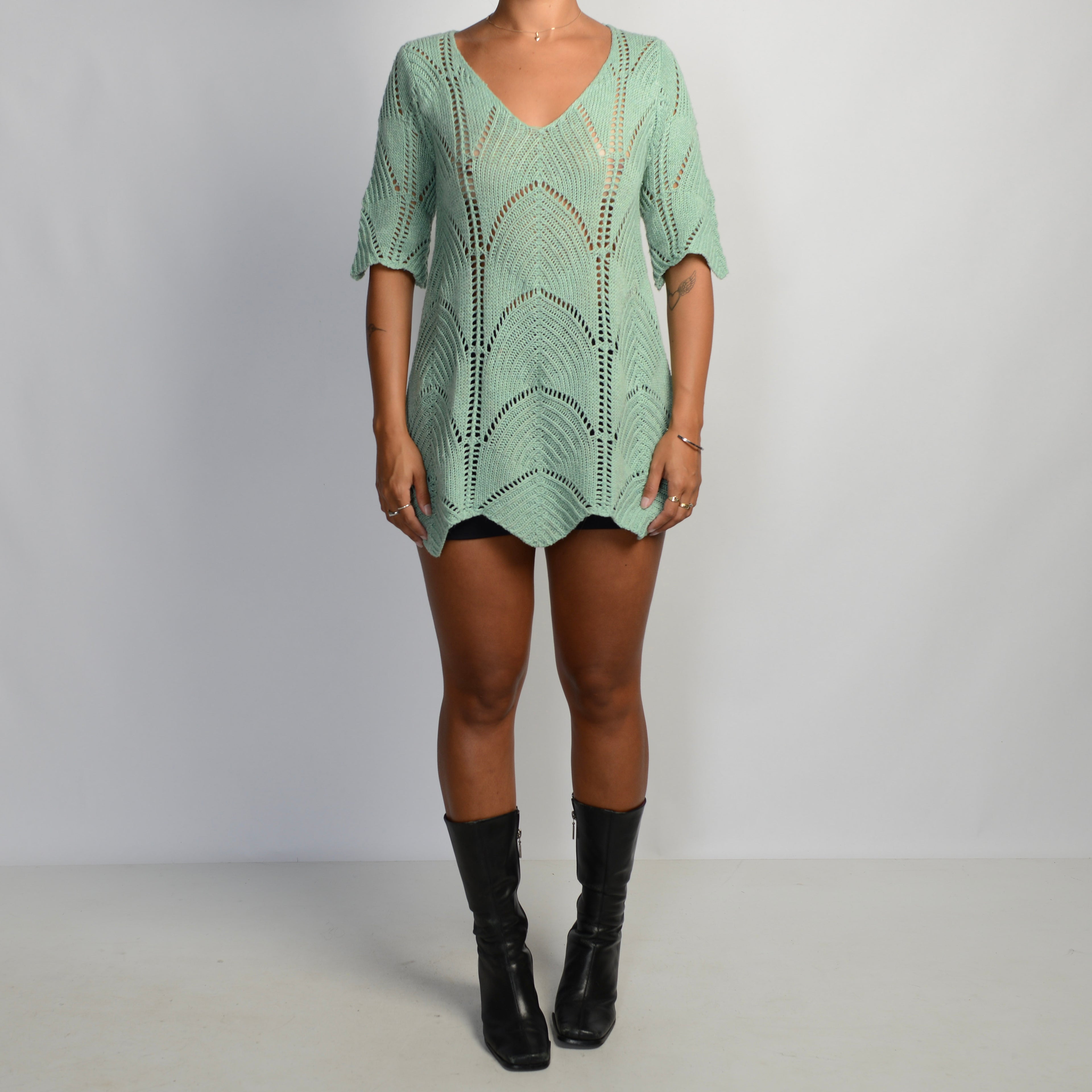 GREEN CROCHET KNIT TOP