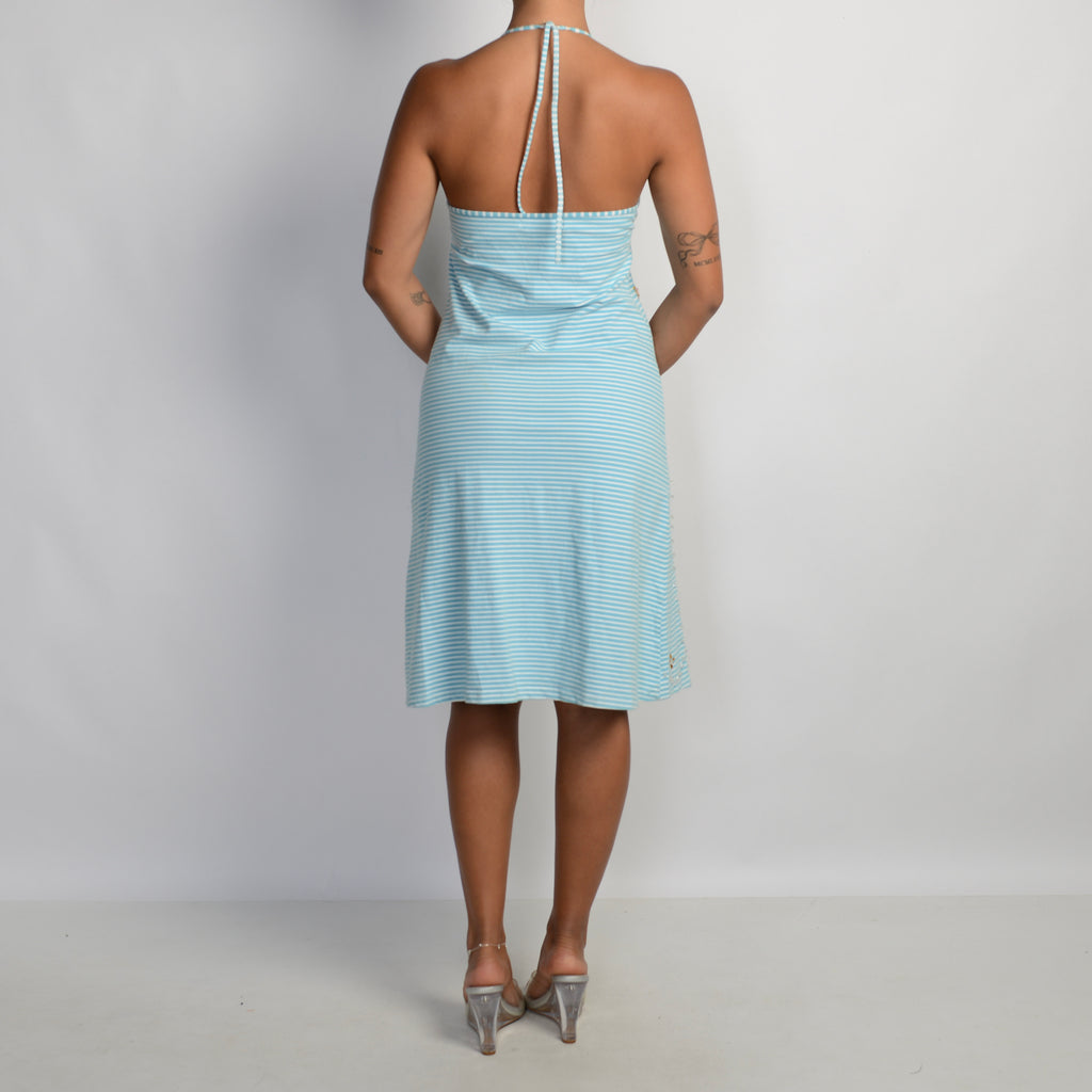 BLUE STRIPE BEADED DRESS