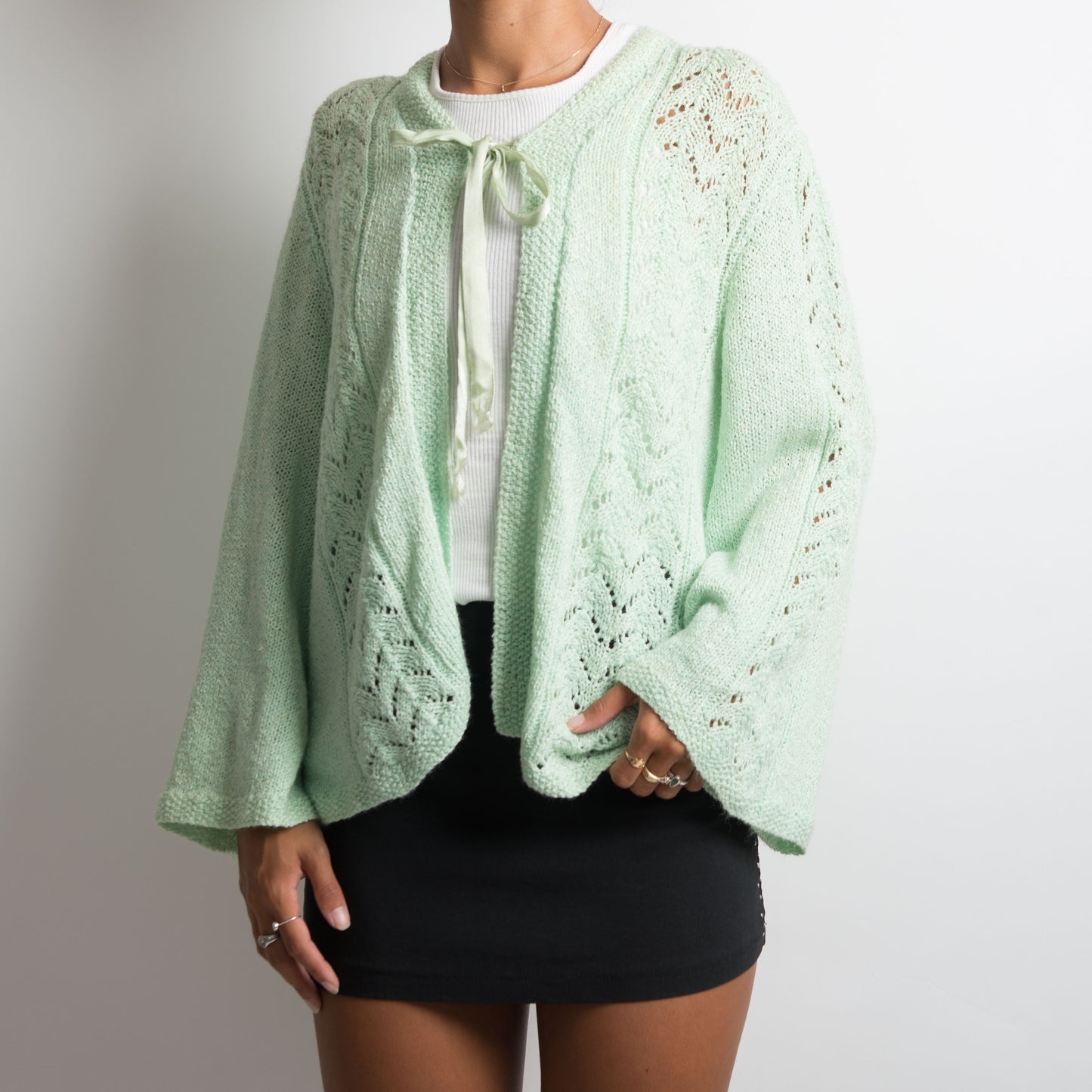 GREEN BELL SLEEVE CARDIGAN