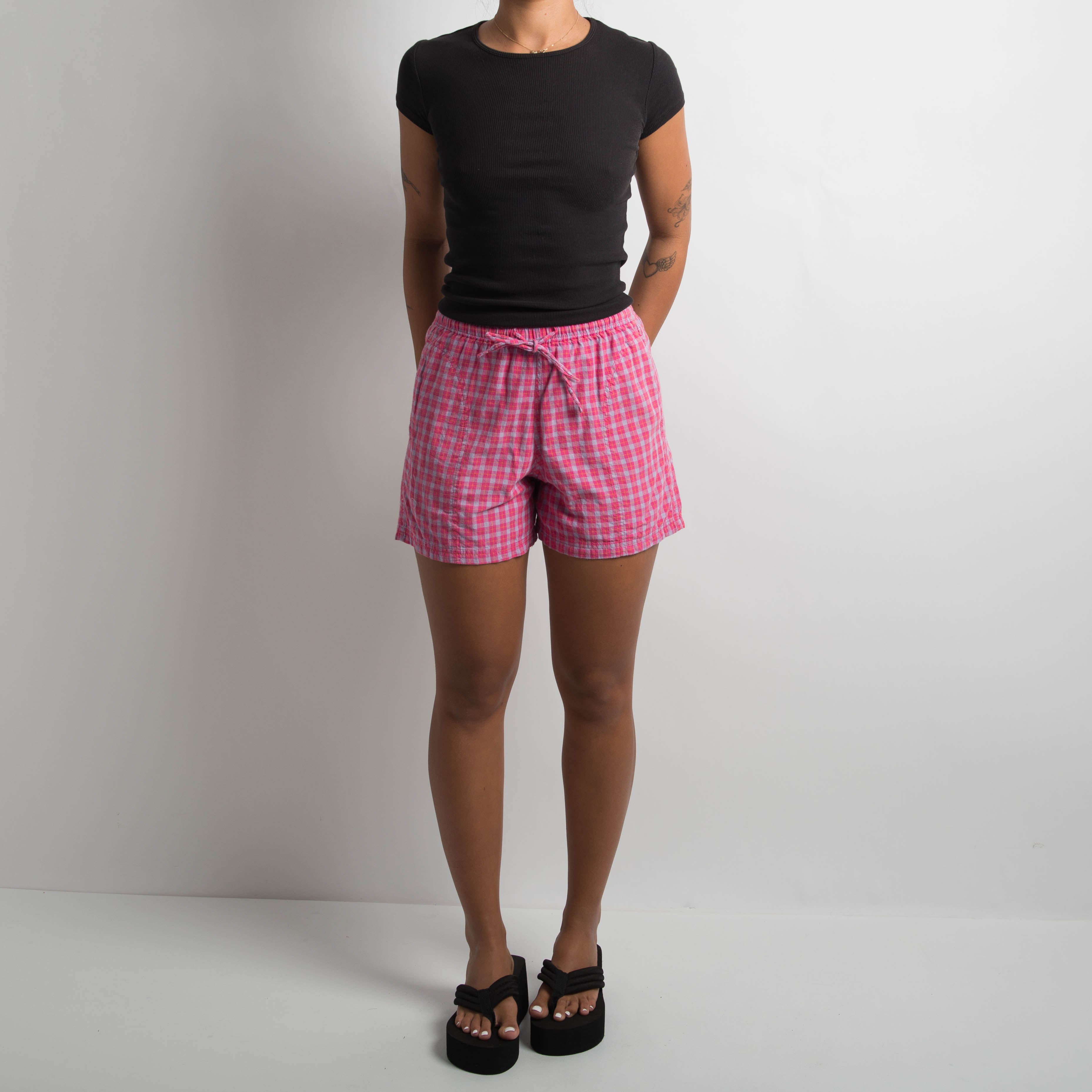 PINK PLAID COTTON SHORTS