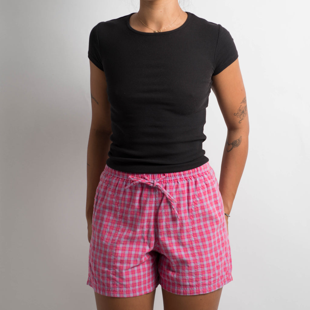PINK PLAID COTTON SHORTS