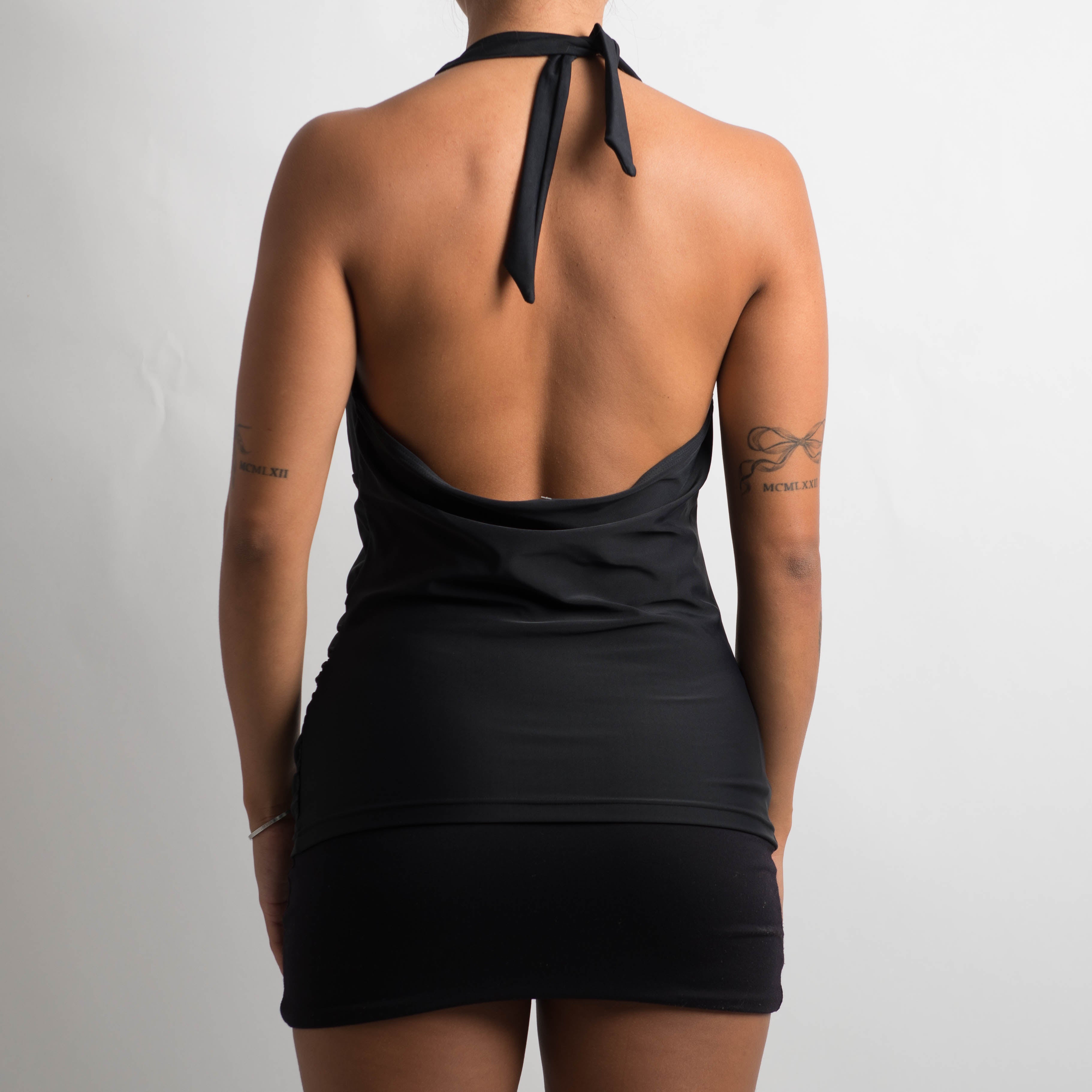 BLACK HALTER TANKINI TOP