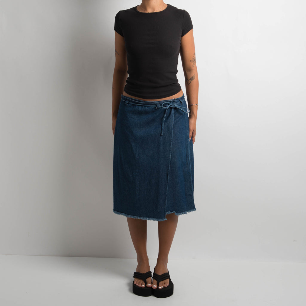 DENIM WRAP MIDI SKIRT