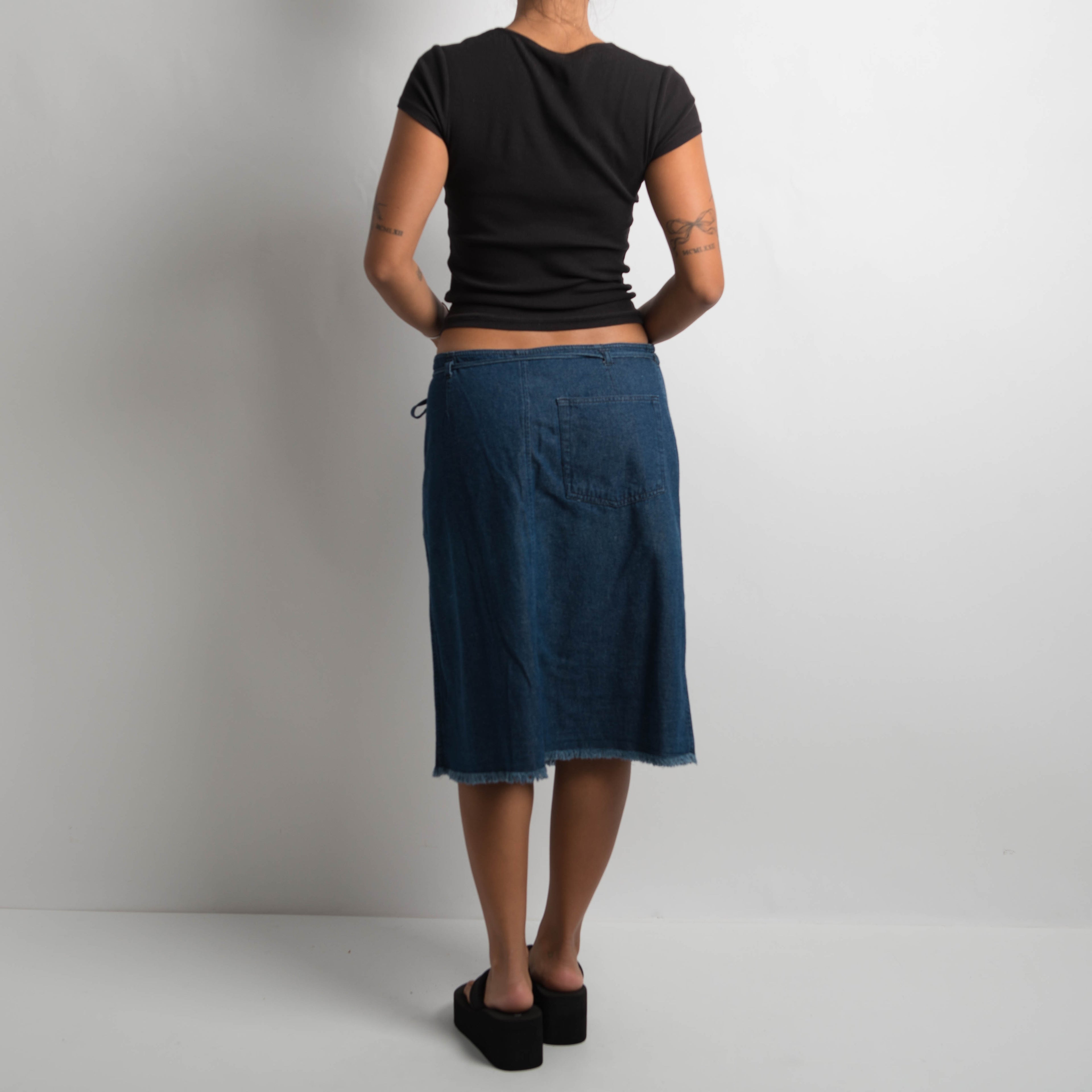 DENIM WRAP MIDI SKIRT