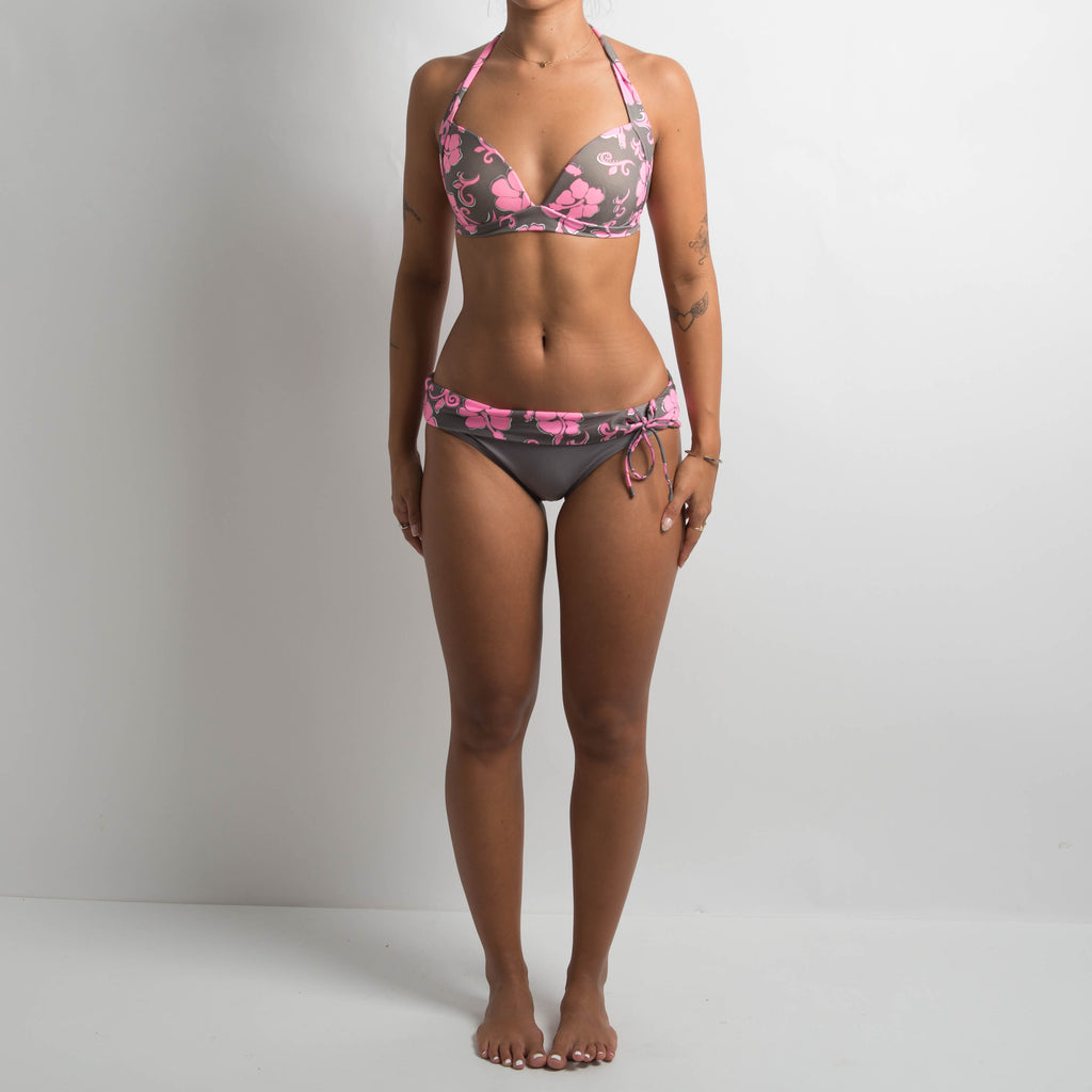 GREY/PINK FLORAL BIKINI SET