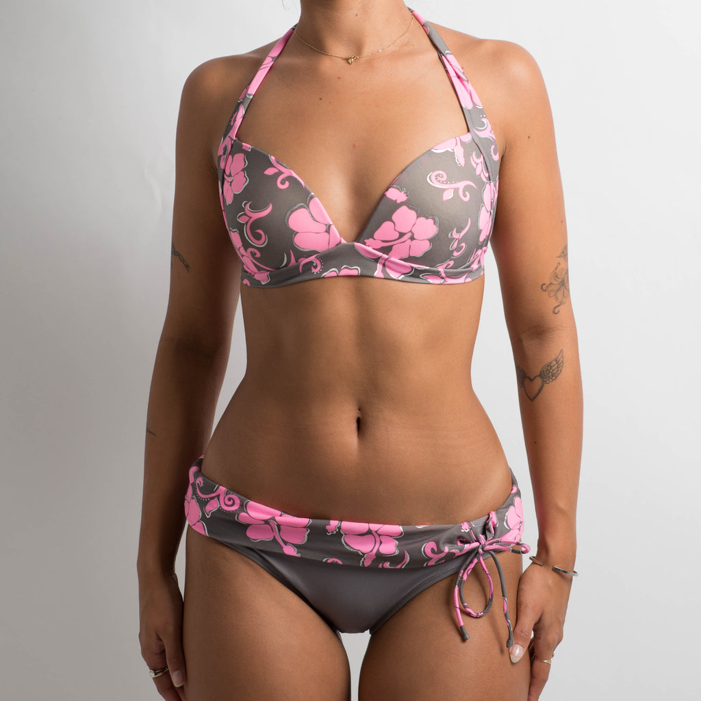 GREY/PINK FLORAL BIKINI SET