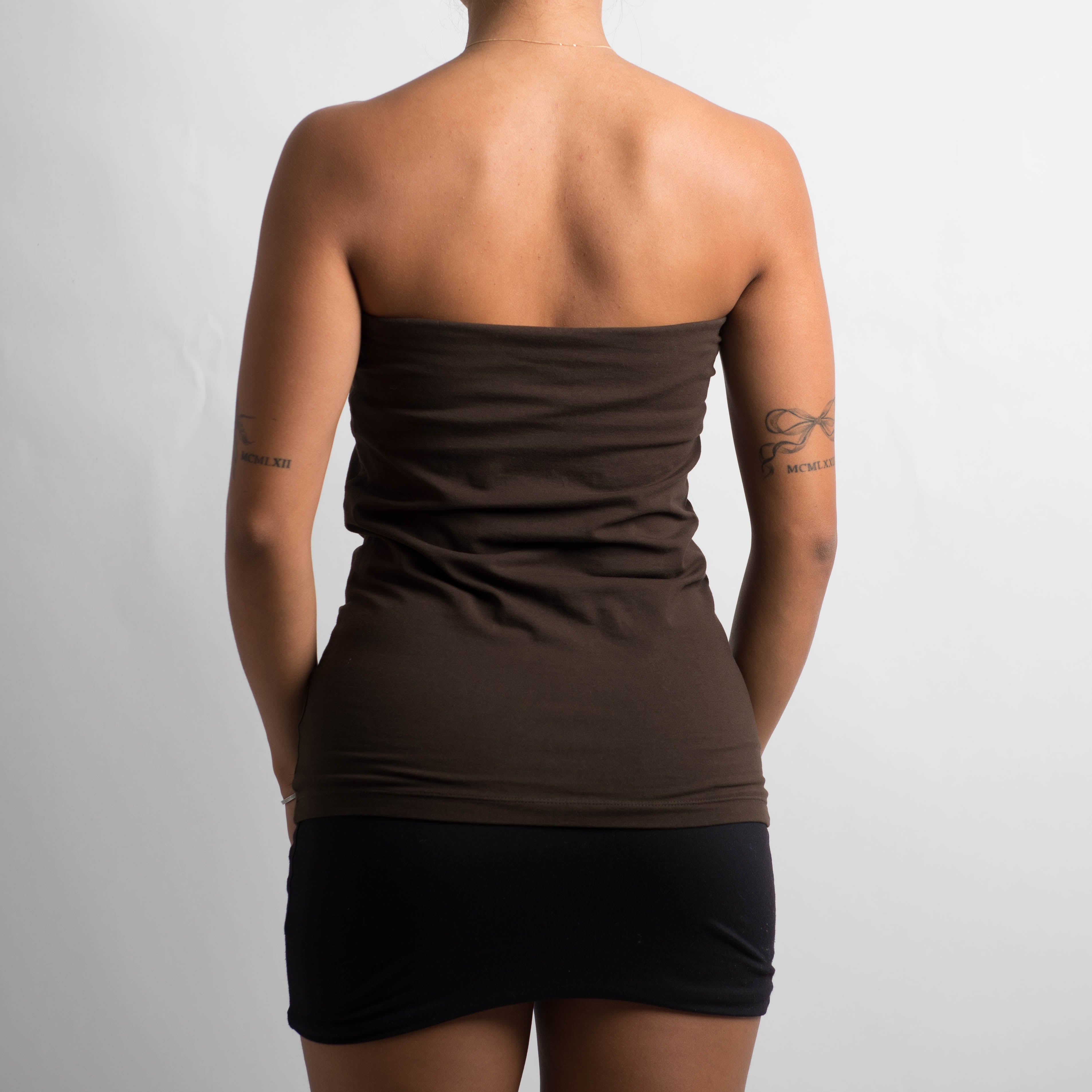 BROWN BEADED STRAPLESS TOP