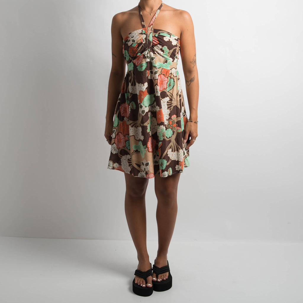 BROWN PATTERNED MINI DRESS