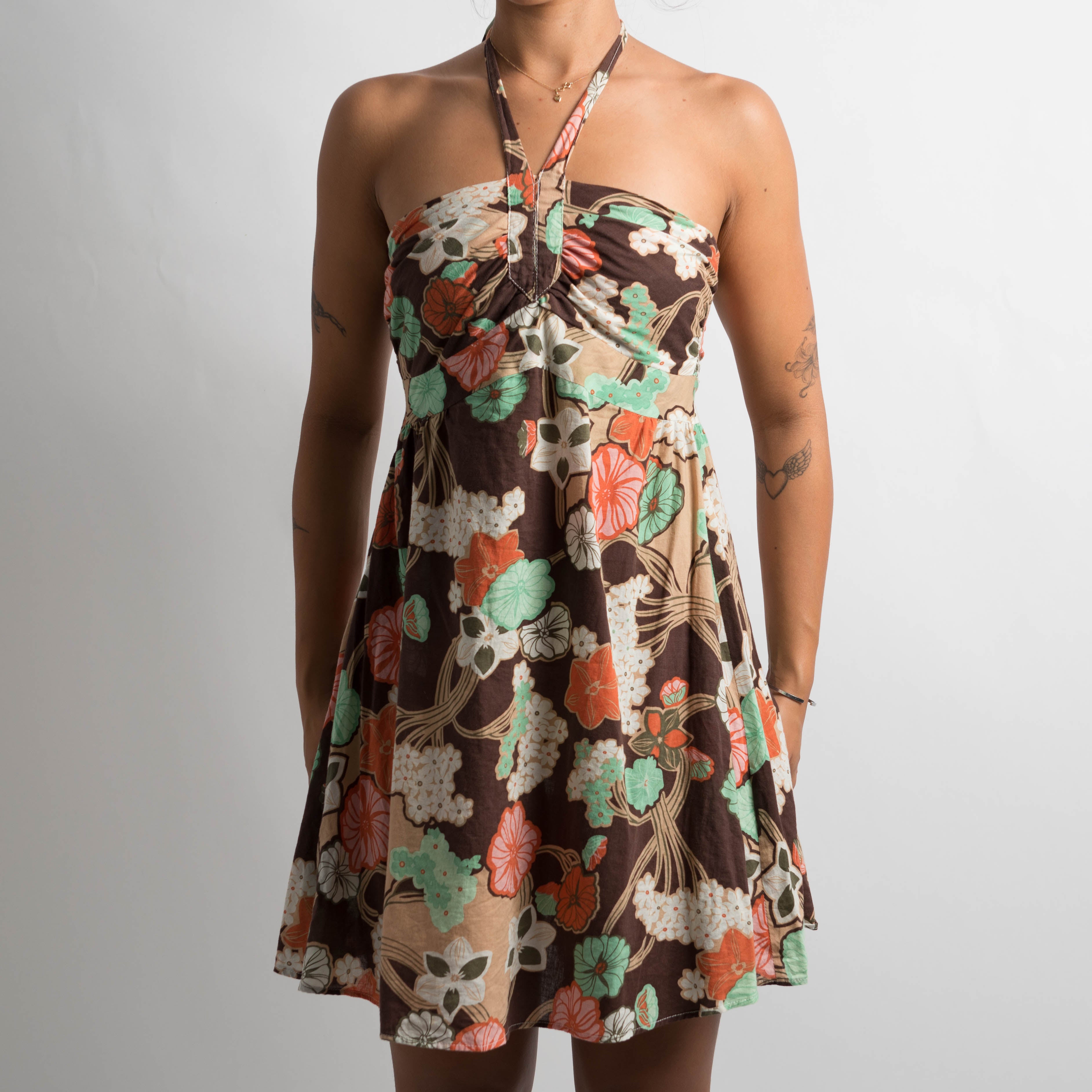 BROWN PATTERNED MINI DRESS