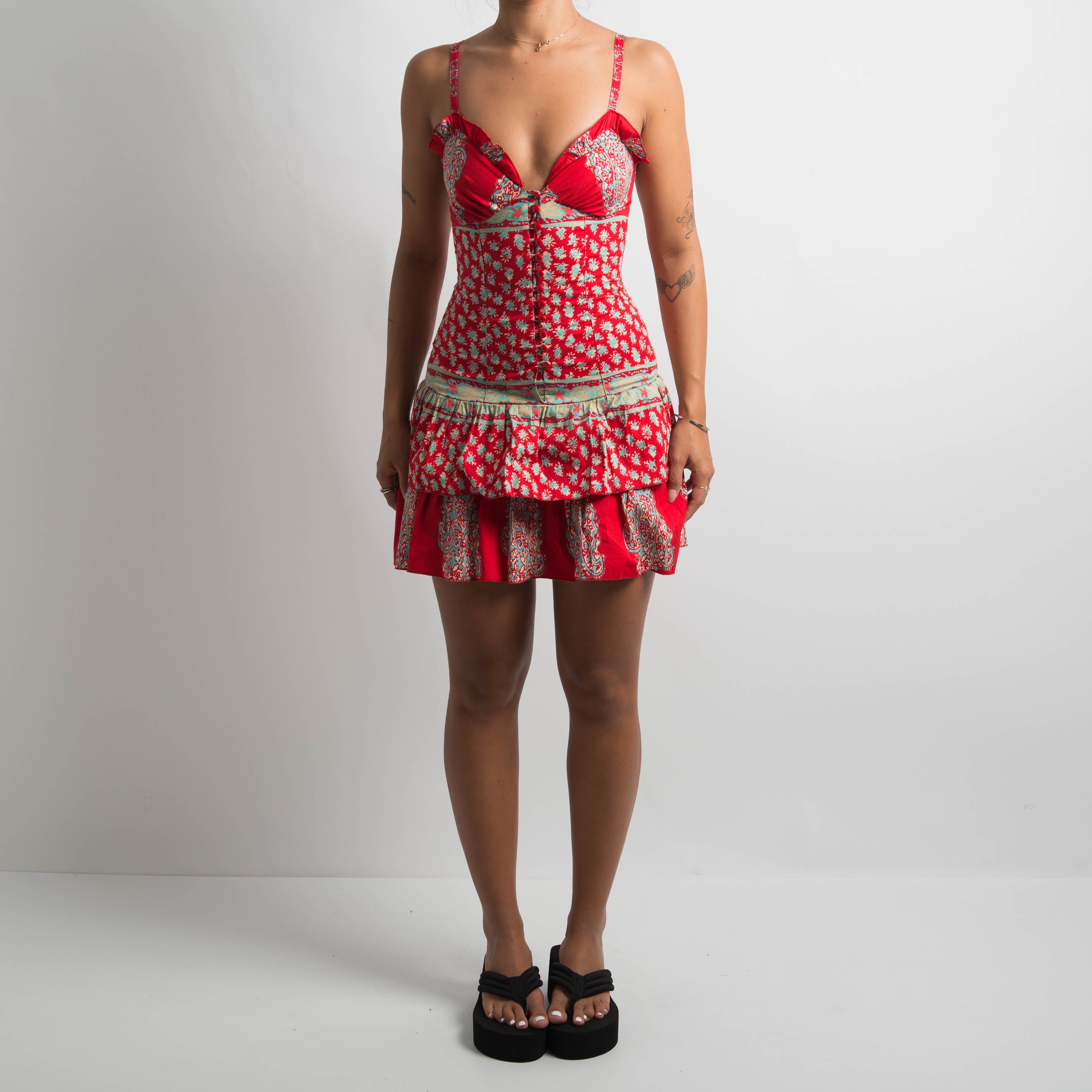 RED PATTERN MINI DRESS