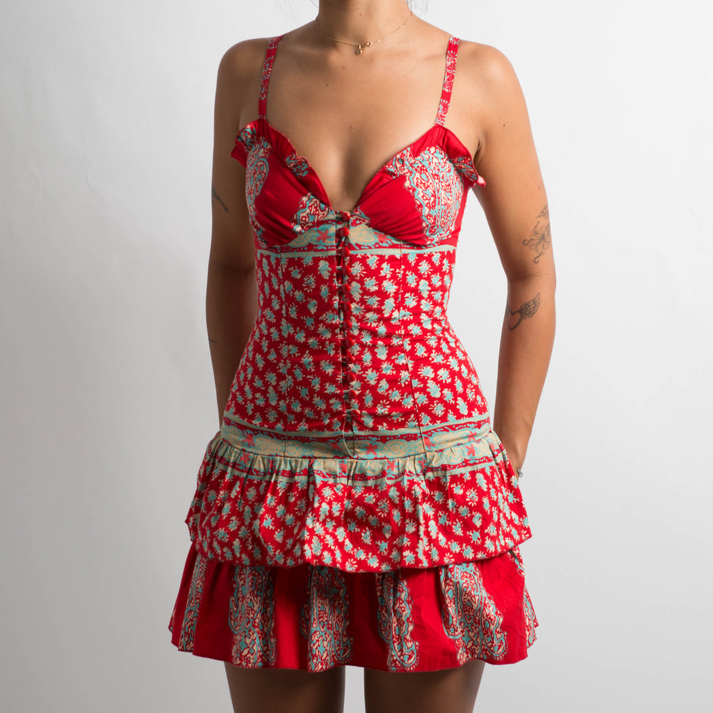 RED PATTERN MINI DRESS