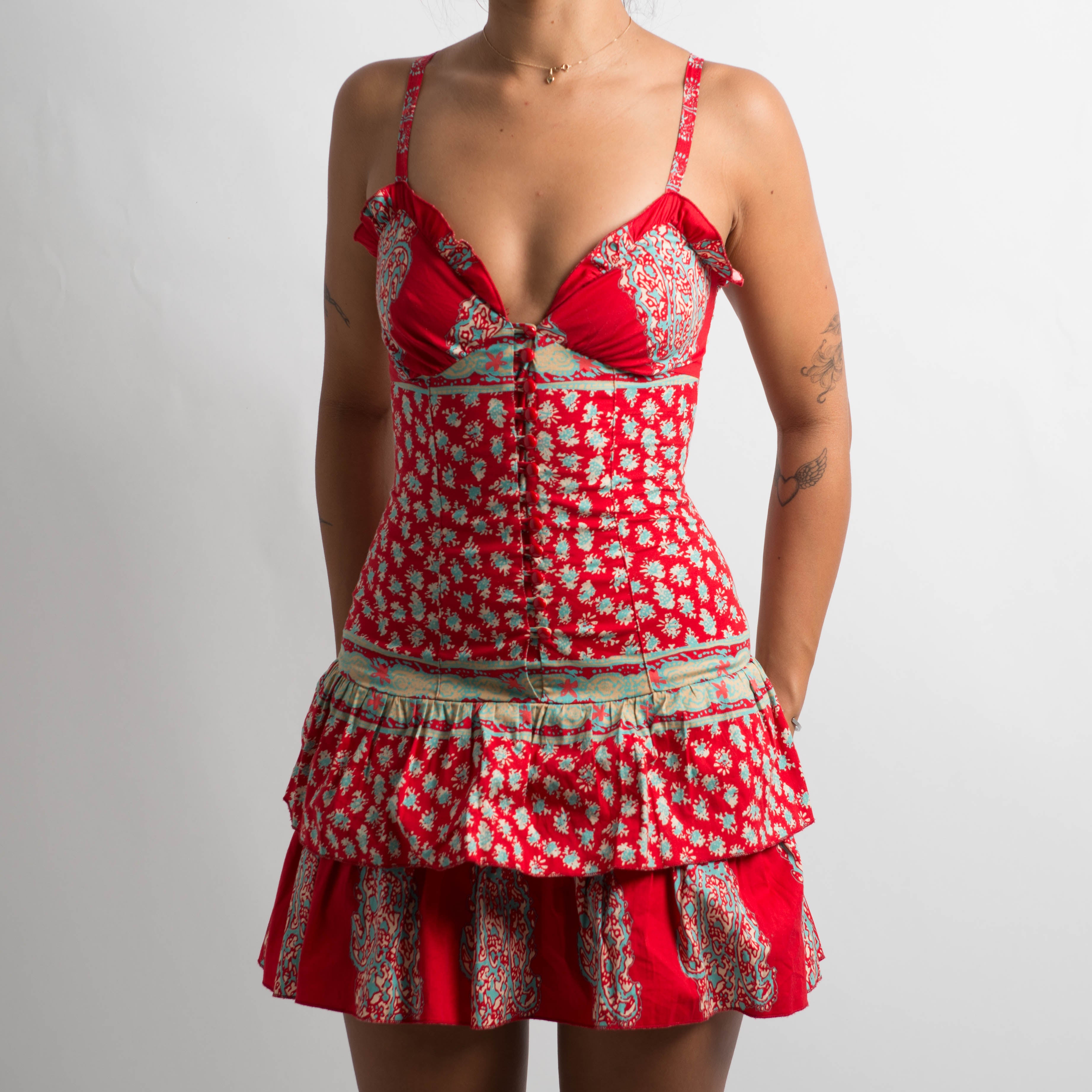 RED PATTERN MINI DRESS