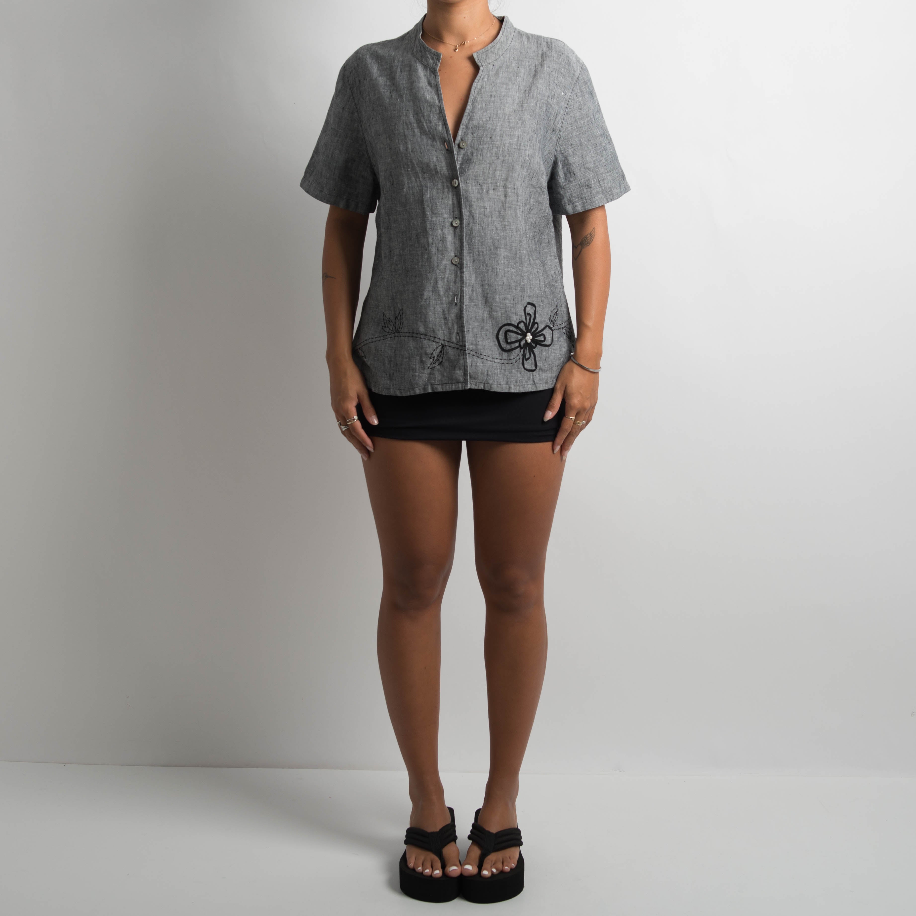 GREY LINEN BLOUSE