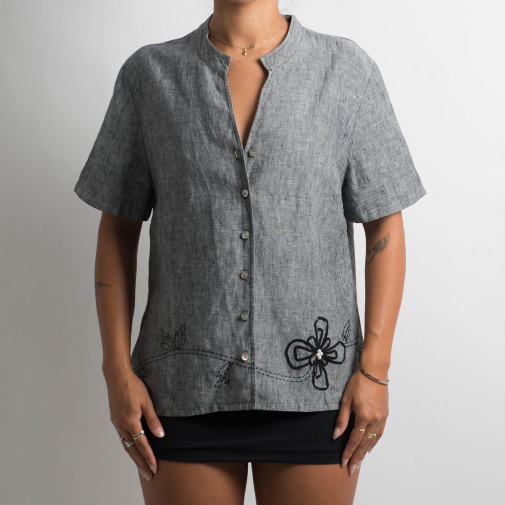 GREY LINEN BLOUSE