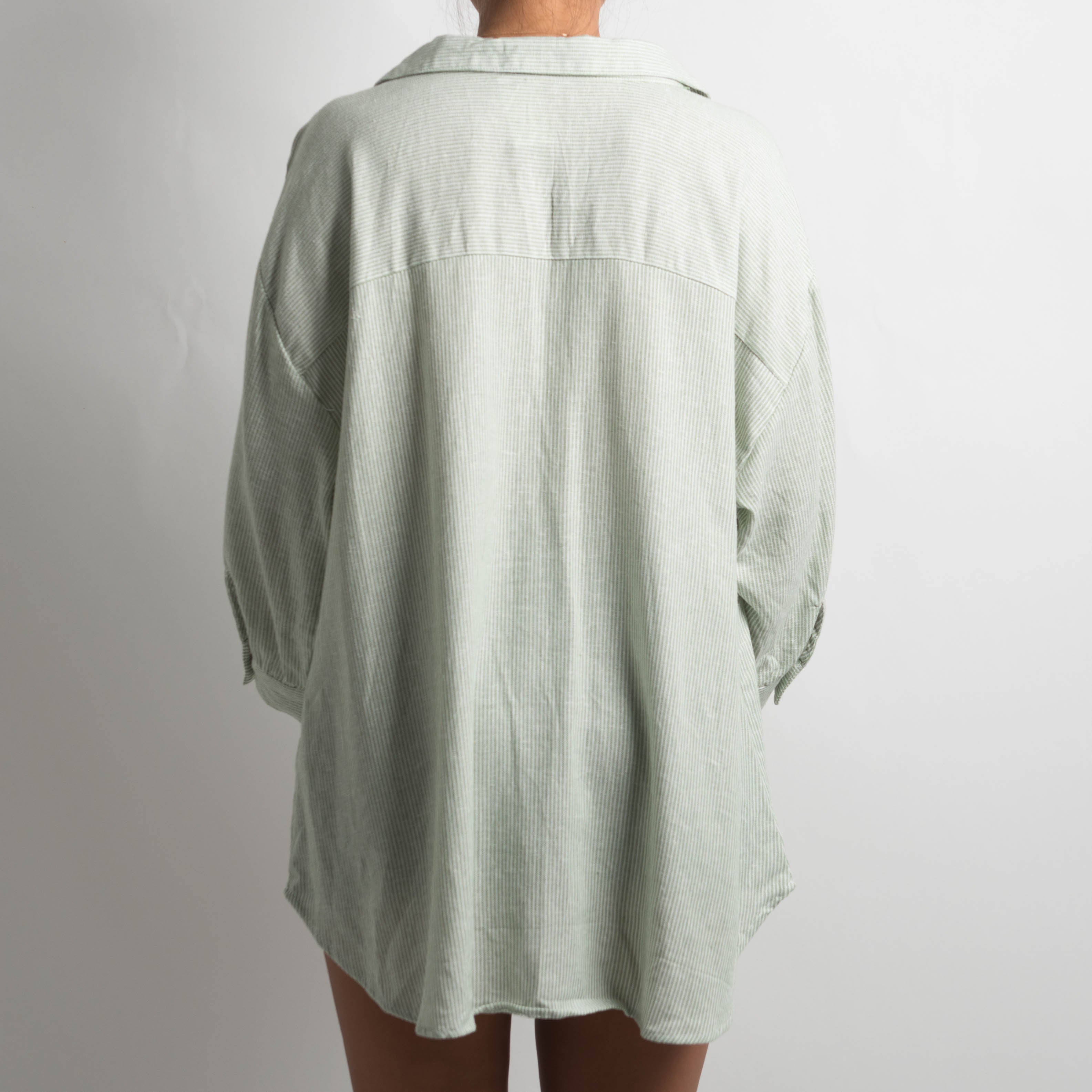 GREEN STRIPE LINEN SHIRT