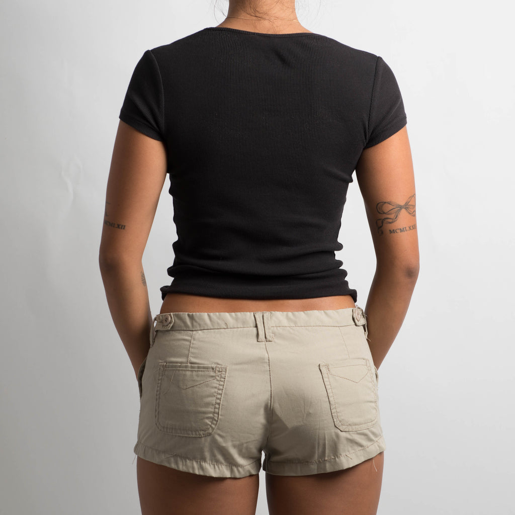 BEIGE LOW RISE SHORTS