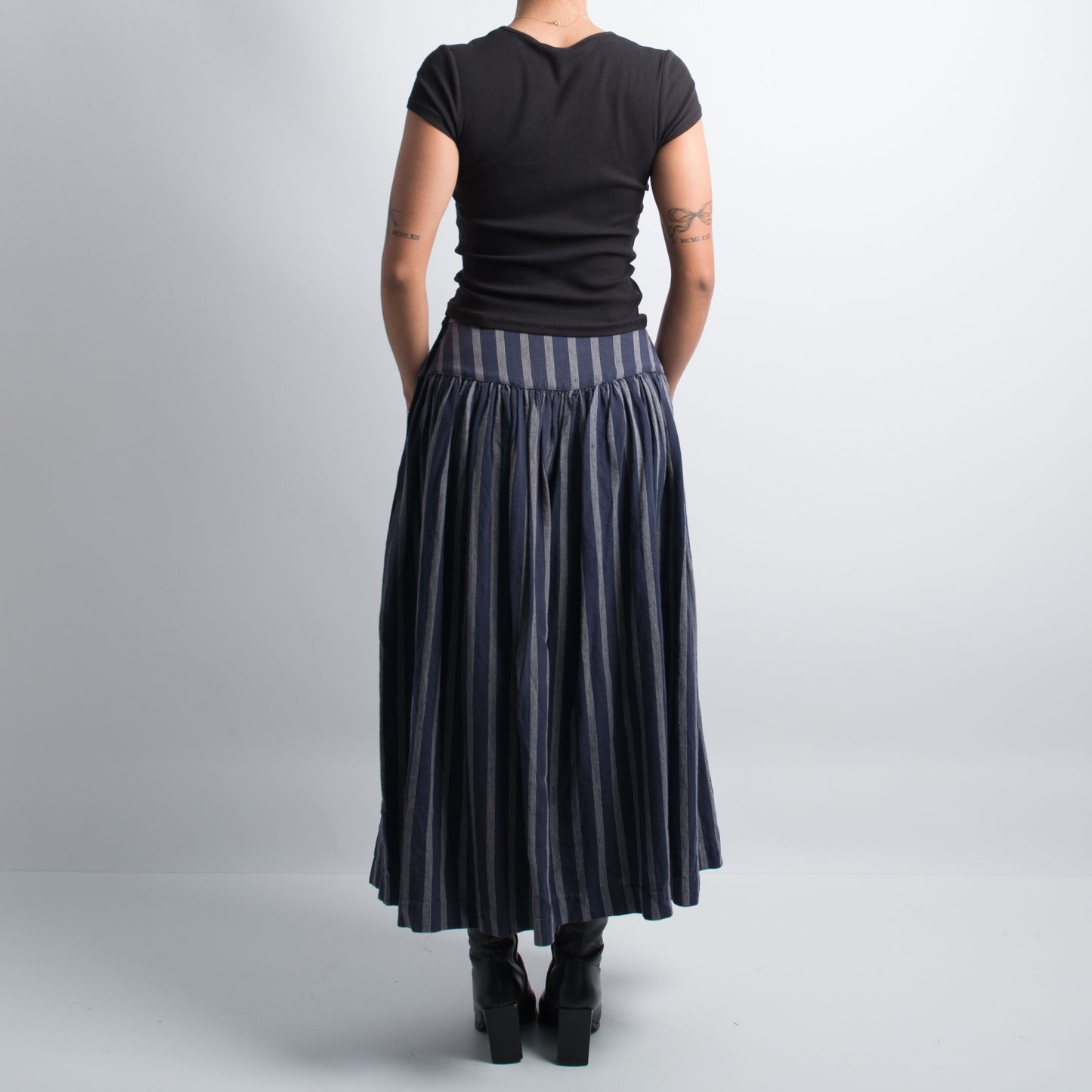 NAVY STRIPED LINEN SKIRT