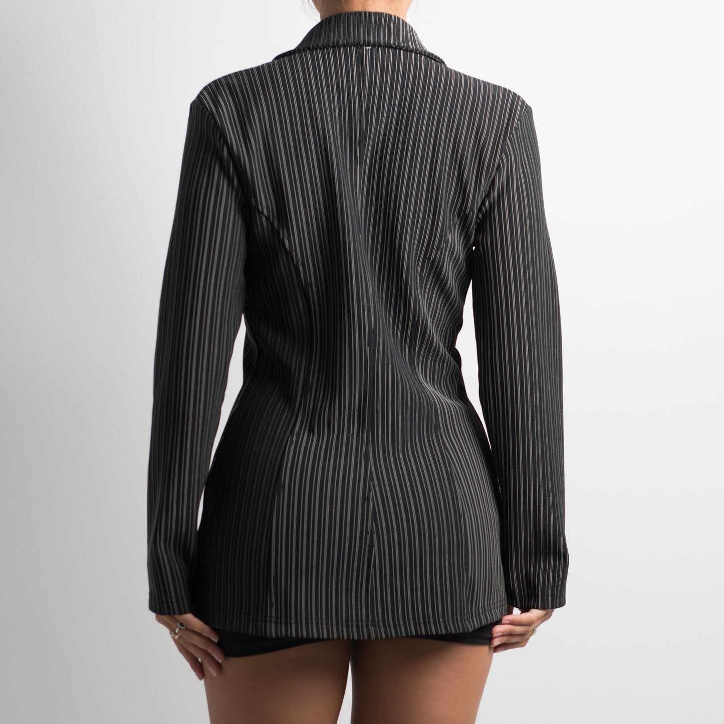 PINSTRIPE OPEN FRONT LONG SLEEVE