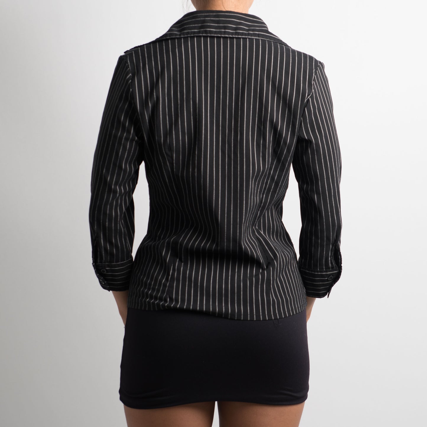 PINSTRIPE DOUBLE ZIP BLOUSE