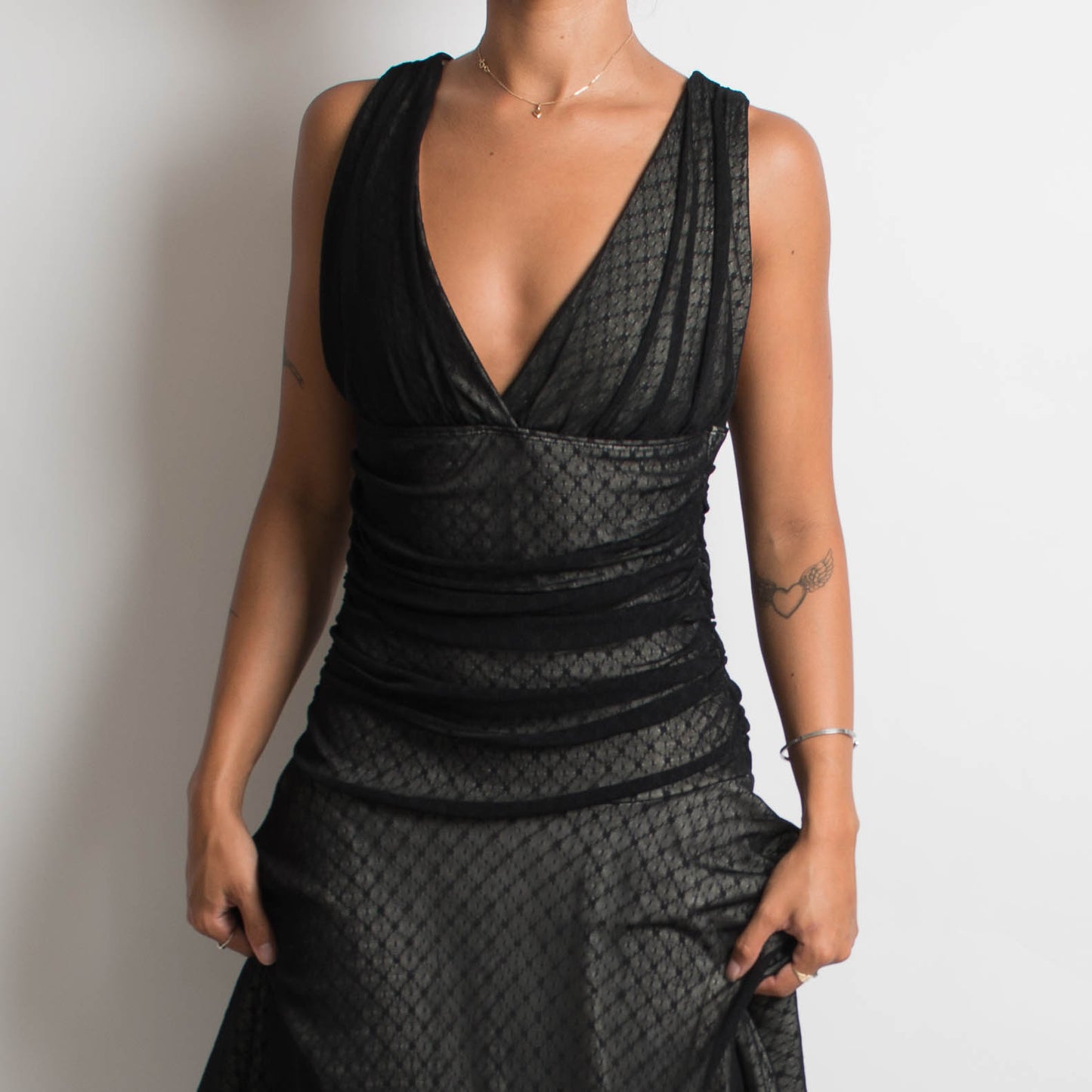 BLACK MESH LONGLINE DRESS