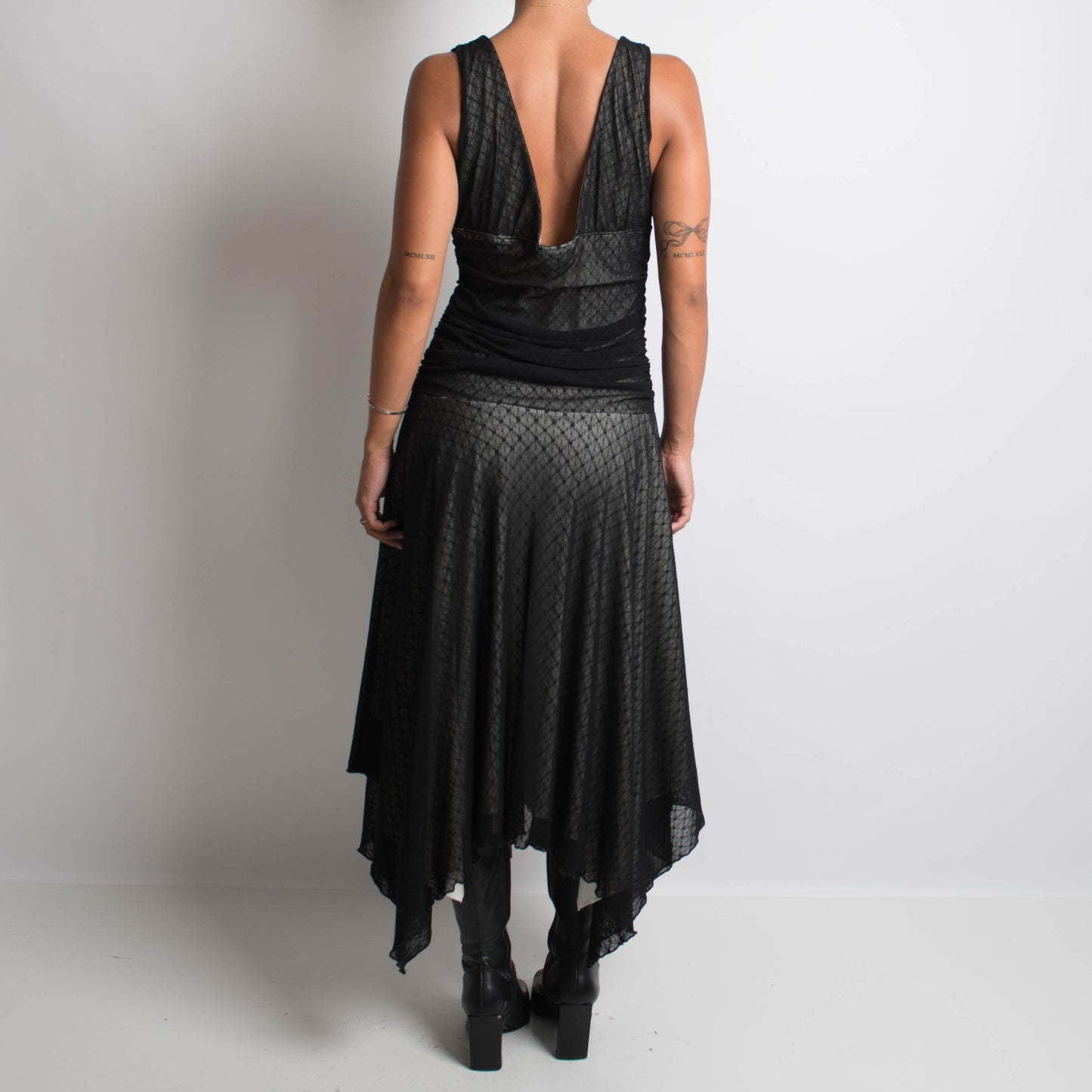 BLACK MESH LONGLINE DRESS