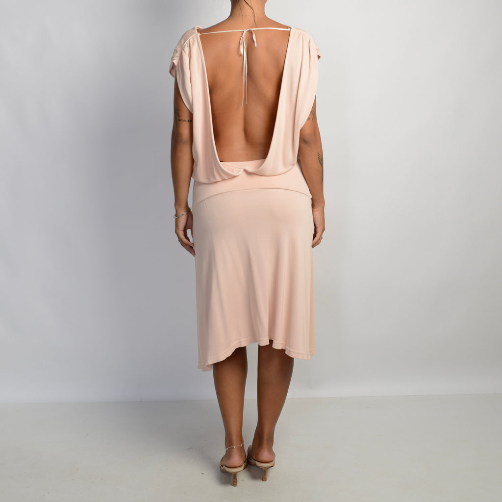 PEACH BACKLESS MIDI DRESS