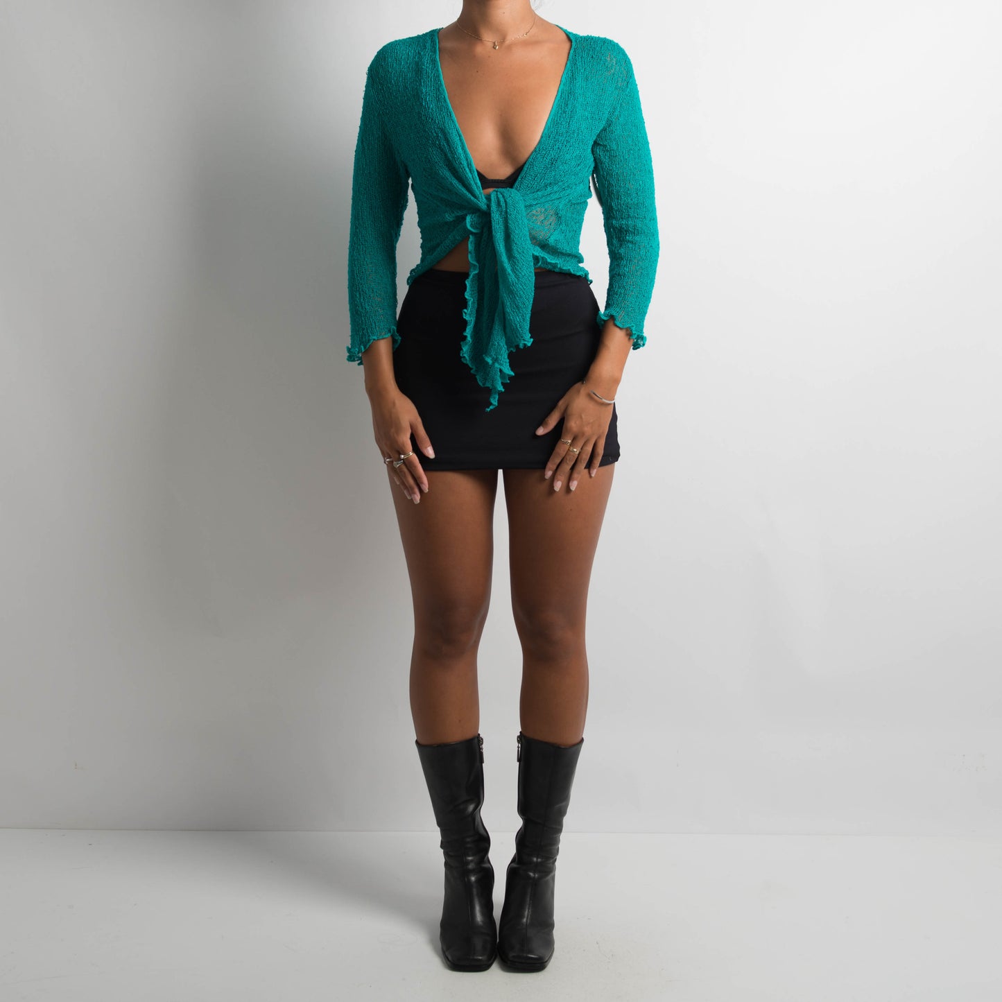 TEAL CROCHET TIE FRONT TOP