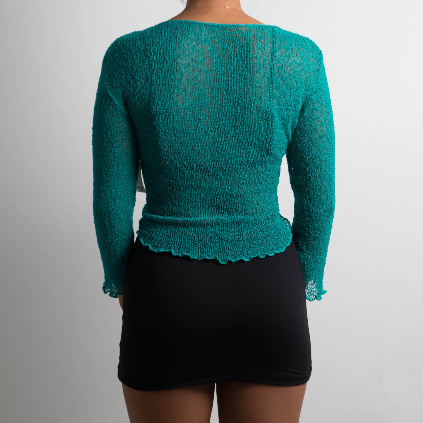 TEAL CROCHET TIE FRONT TOP