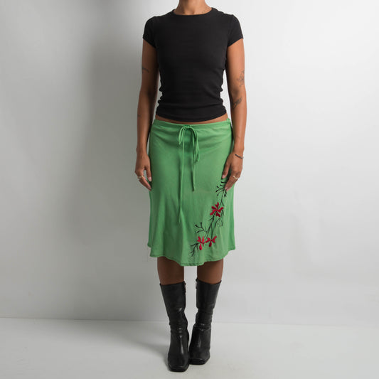 GREEN DRAWSTRING MIDI SKIRT