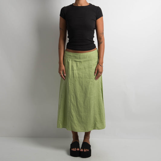 GREEN LINEN MIDI SKIRT