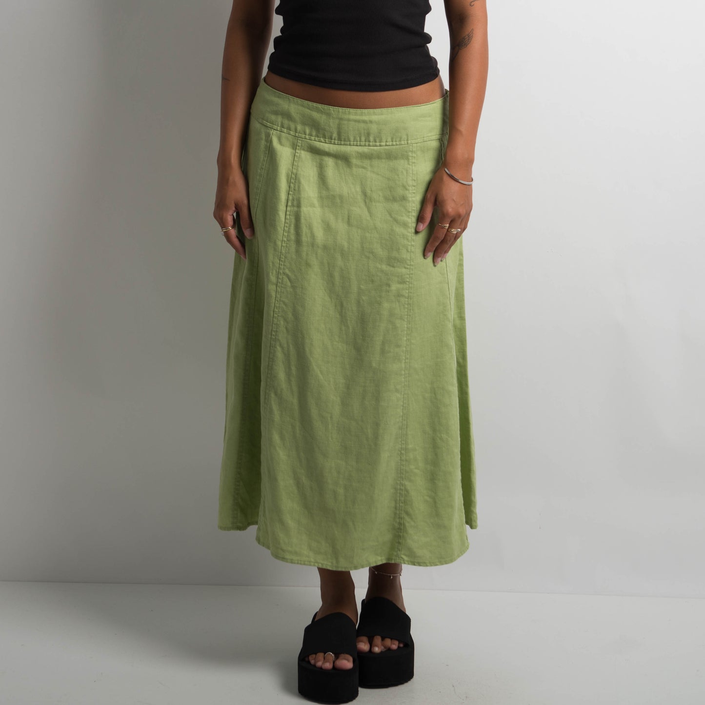 GREEN LINEN MIDI SKIRT