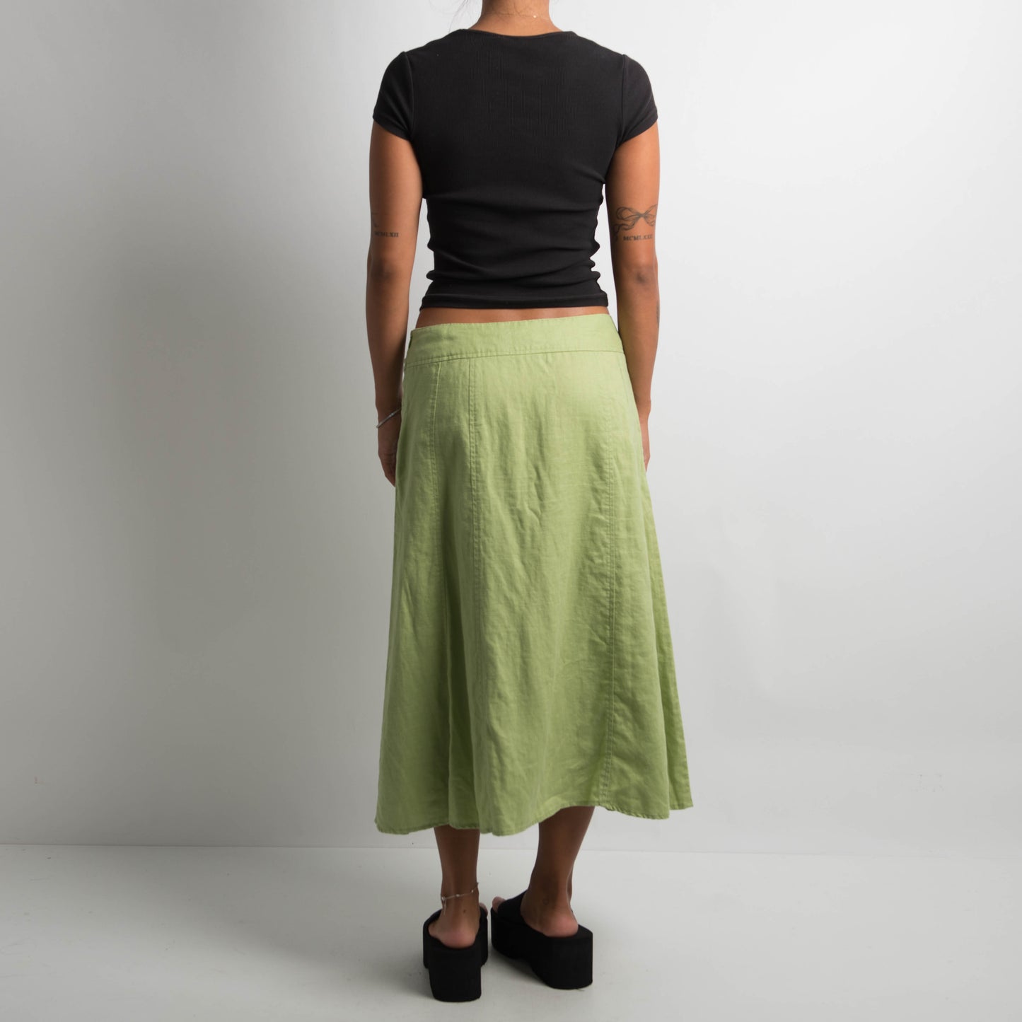 GREEN LINEN MIDI SKIRT