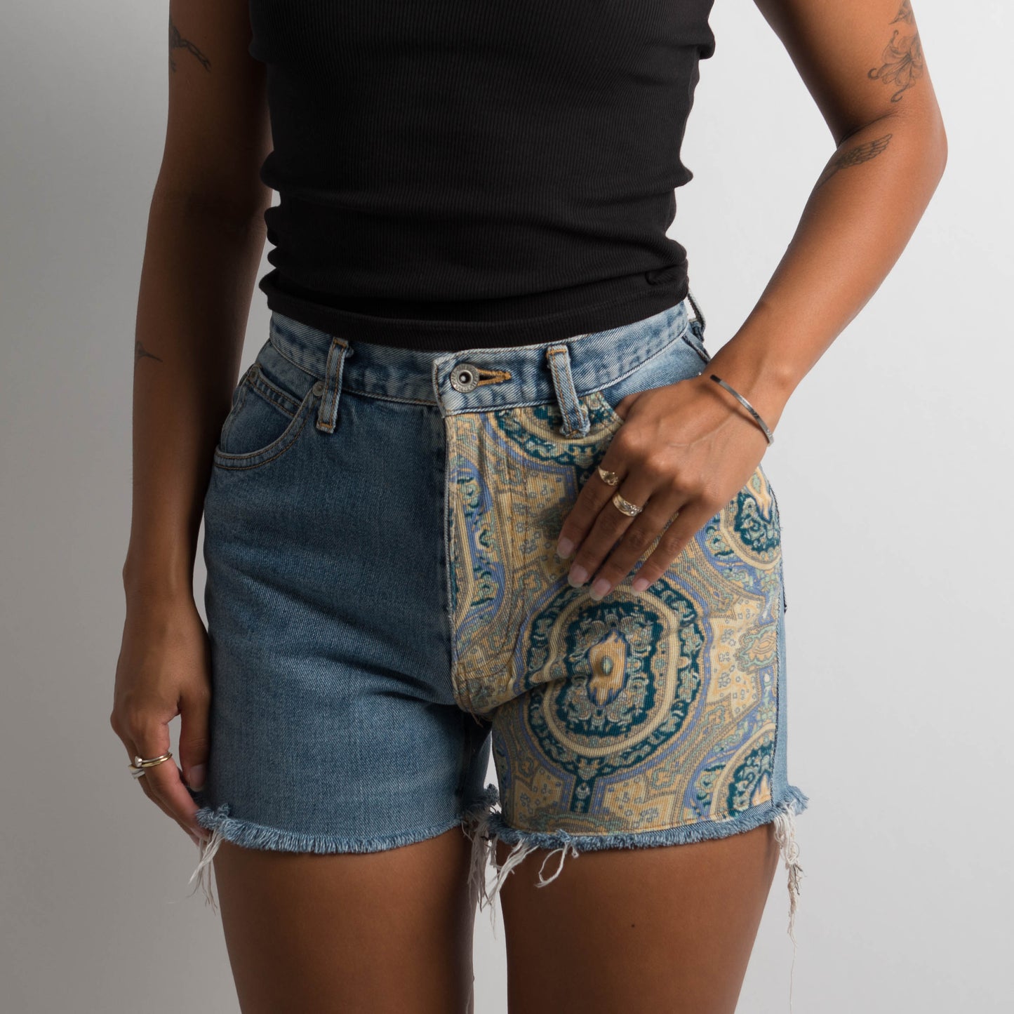 PAISLEY DENIM SHORTS