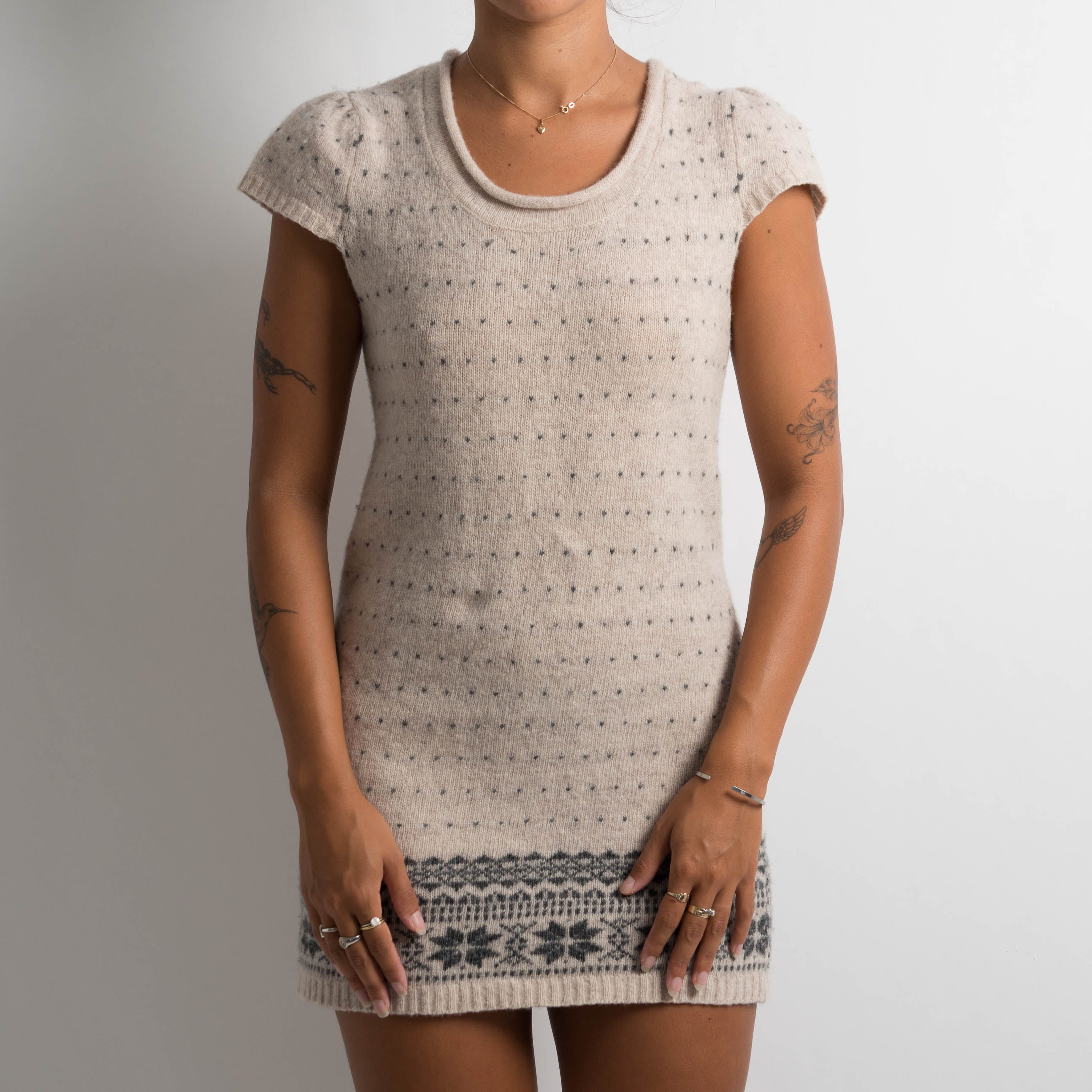 BEIGE KNIT MINI DRESS