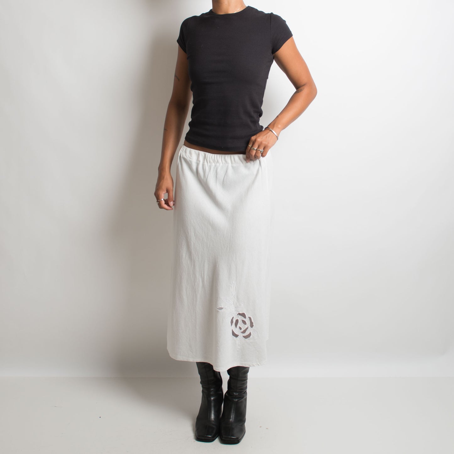 WHITE LINEN MIDI SKIRT