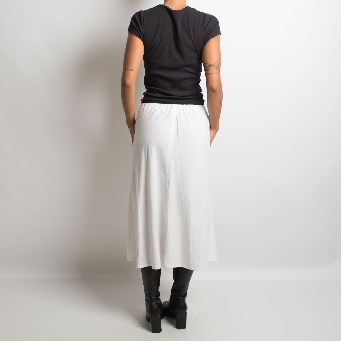 WHITE LINEN MIDI SKIRT